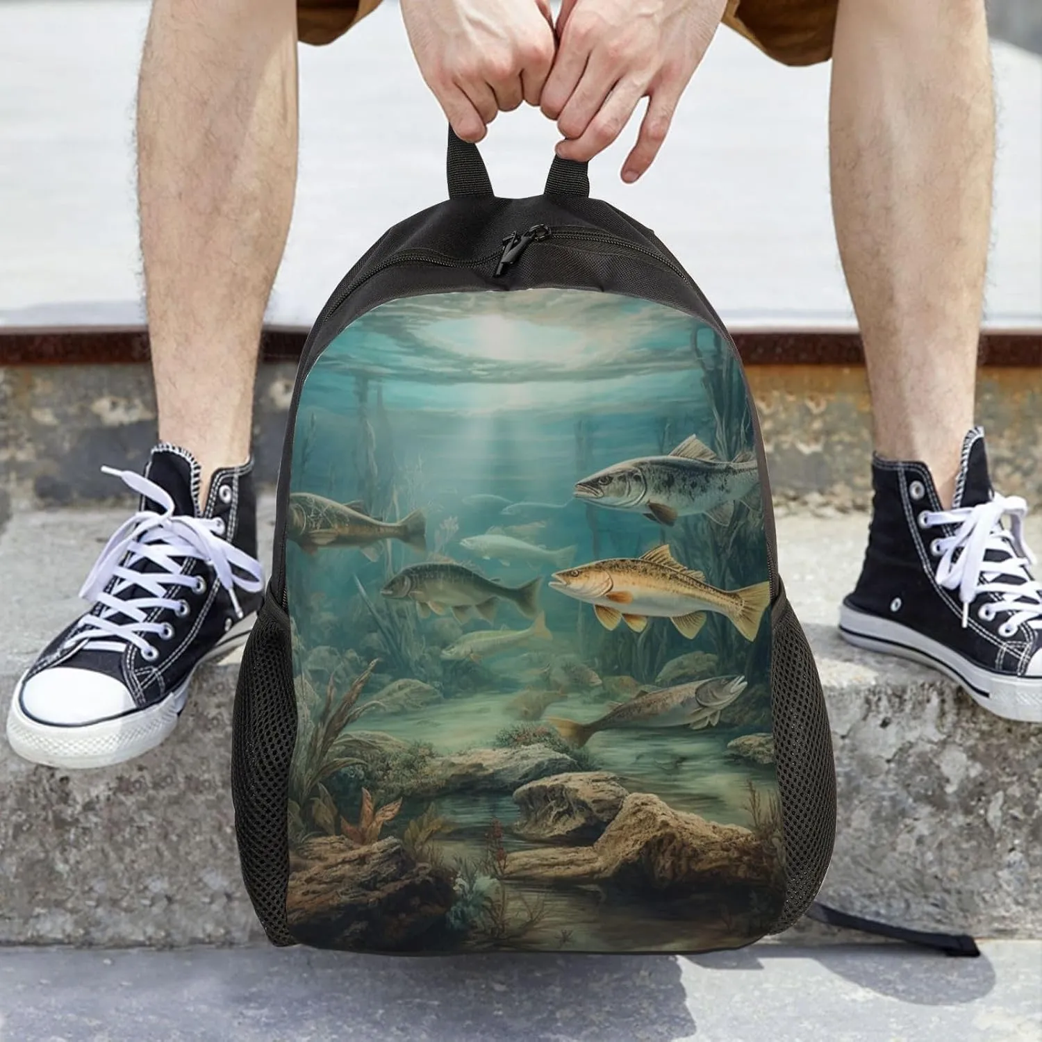 Laptop Backpack for Women Men Carry-on Backpack Fishing Lake Fishermen Daypack Lightweight Travel Shoulder Bags
