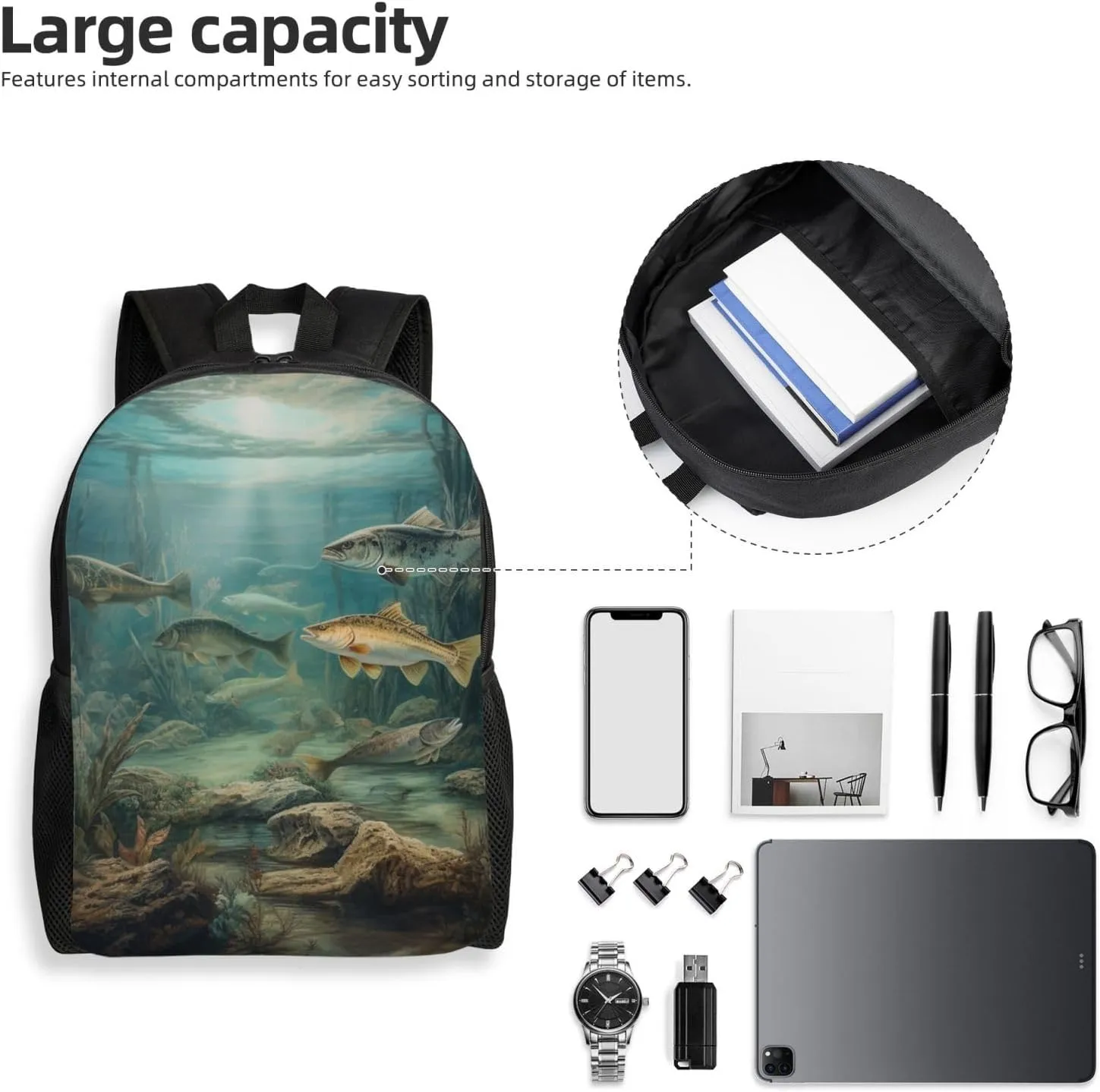 Laptop Backpack for Women Men Carry-on Backpack Fishing Lake Fishermen Daypack Lightweight Travel Shoulder Bags