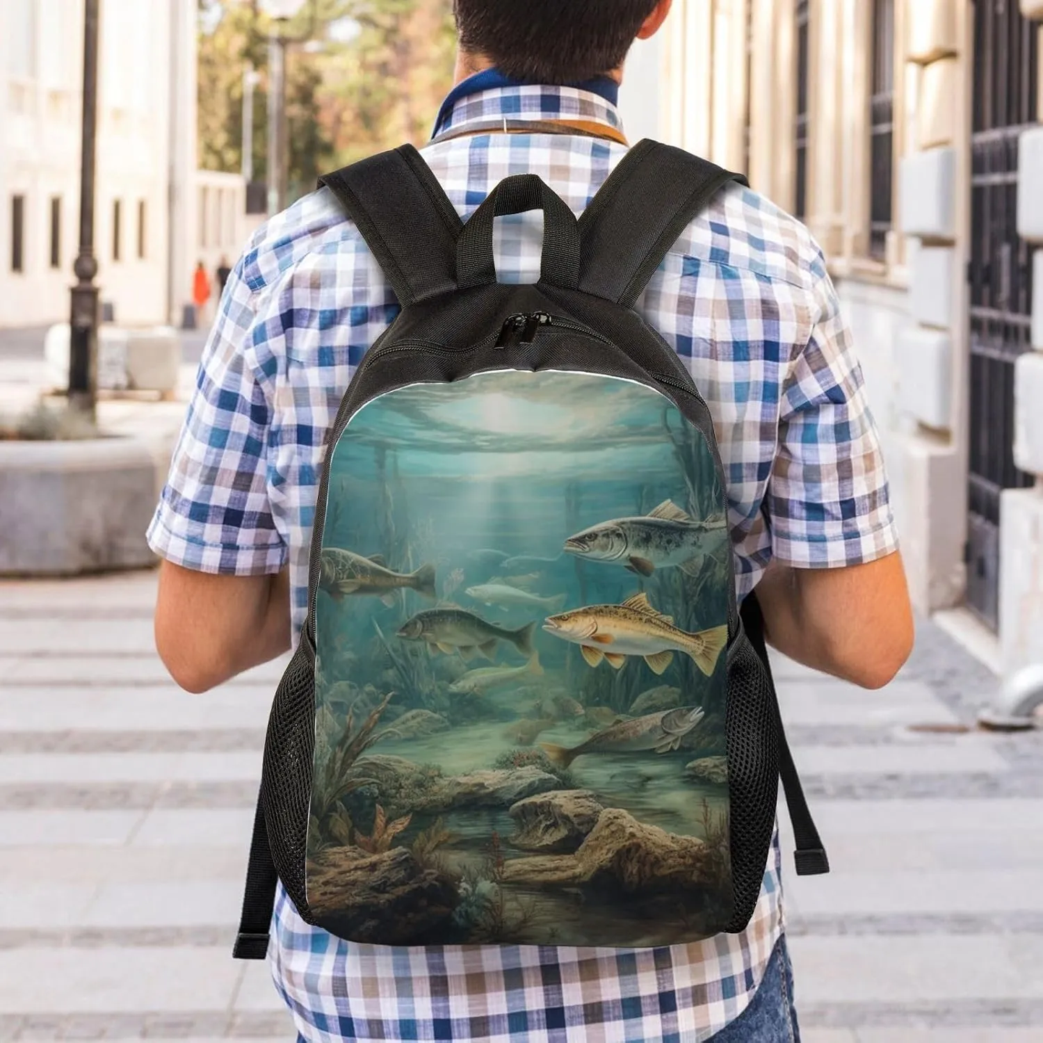 Laptop Backpack for Women Men Carry-on Backpack Fishing Lake Fishermen Daypack Lightweight Travel Shoulder Bags