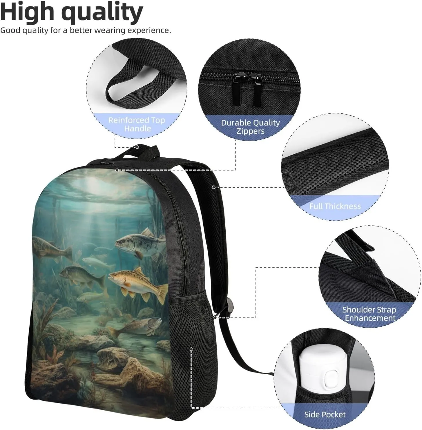 Laptop Backpack for Women Men Carry-on Backpack Fishing Lake Fishermen Daypack Lightweight Travel Shoulder Bags