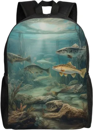 Laptop Backpack for Women Men Carry-on Backpack Fishing Lake Fishermen Daypack Lightweight Travel Shoulder Bags
