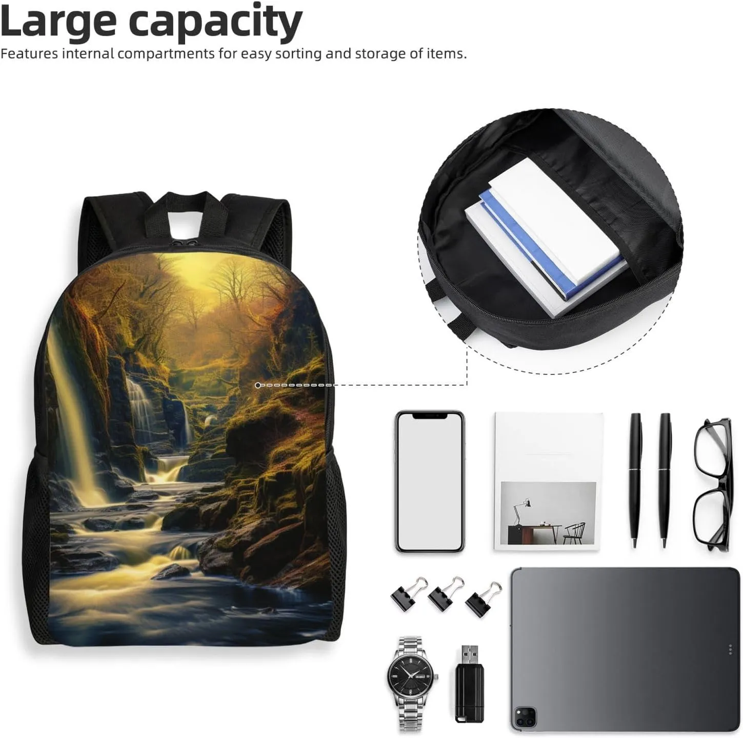 Laptop Backpack for Women Men Carry-on Backpack Milky Way Falls Daypack Lightweight Travel Shoulder Bags