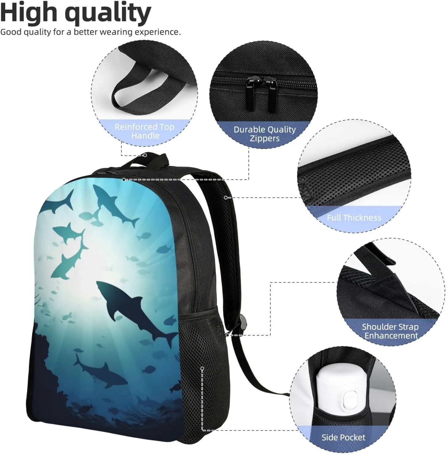 Laptop Backpack for Women Men Carry-on Backpack Ocean Animal Fish Daypack Lightweight Travel Shoulder Bags