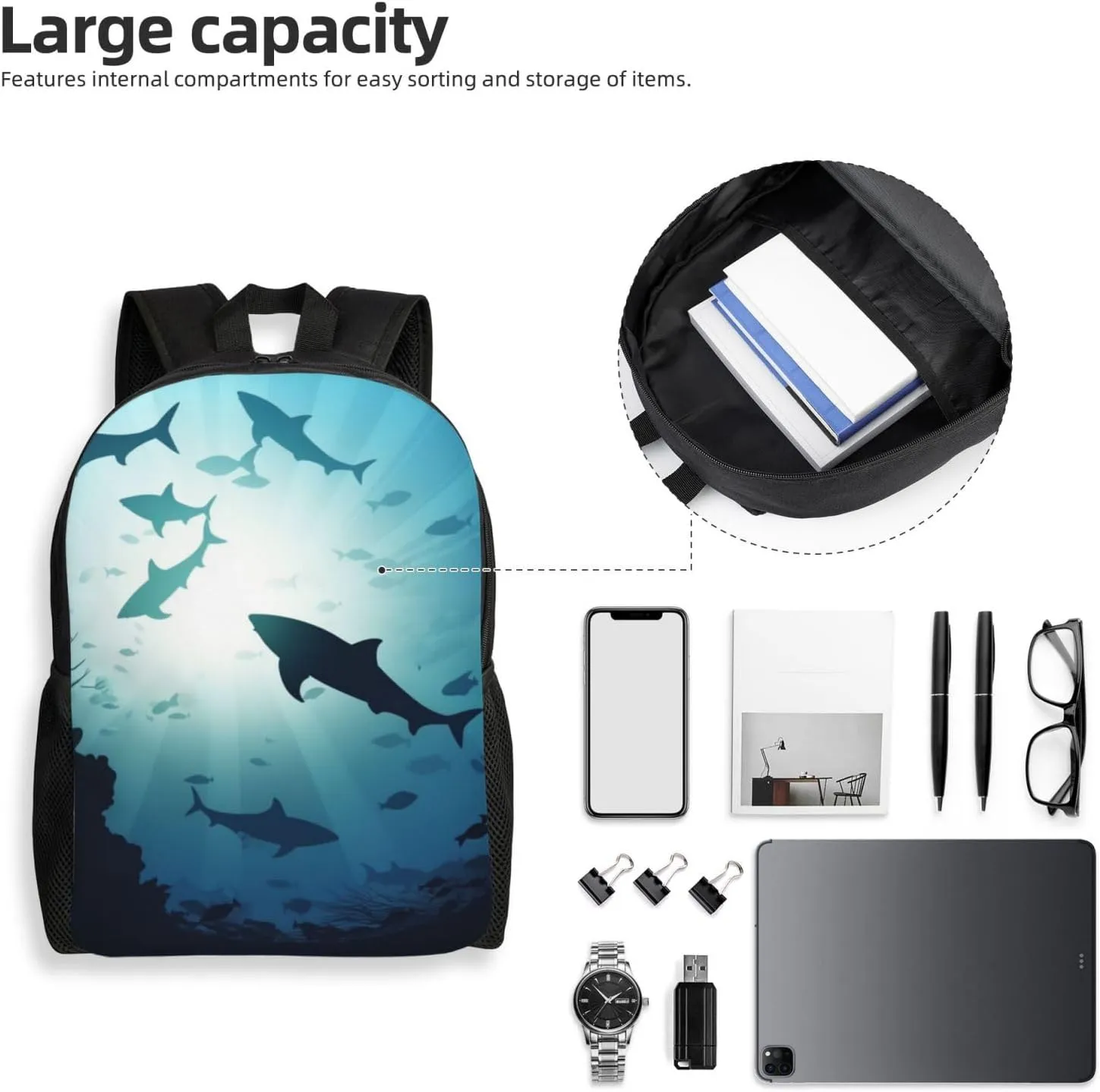 Laptop Backpack for Women Men Carry-on Backpack Ocean Animal Fish Daypack Lightweight Travel Shoulder Bags