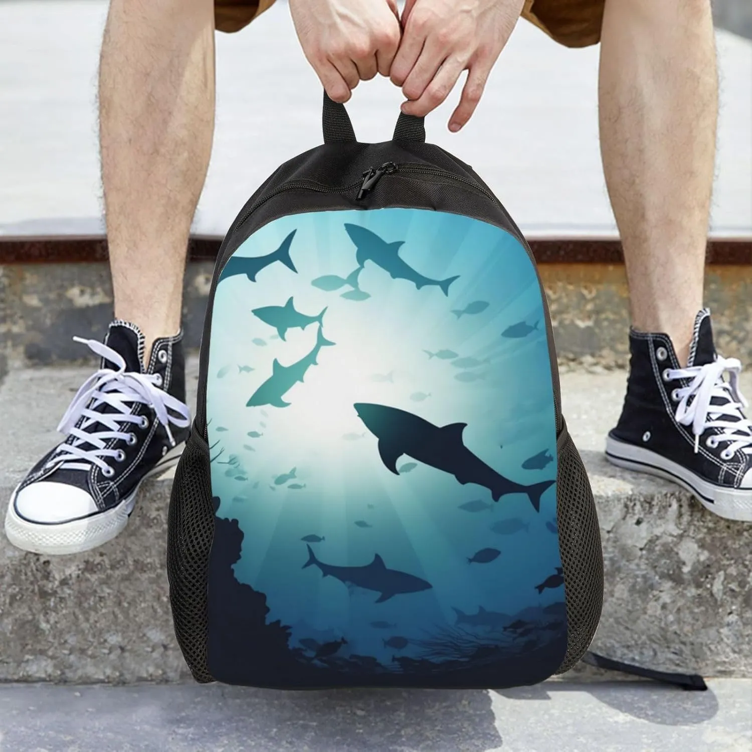 Laptop Backpack for Women Men Carry-on Backpack Ocean Animal Fish Daypack Lightweight Travel Shoulder Bags