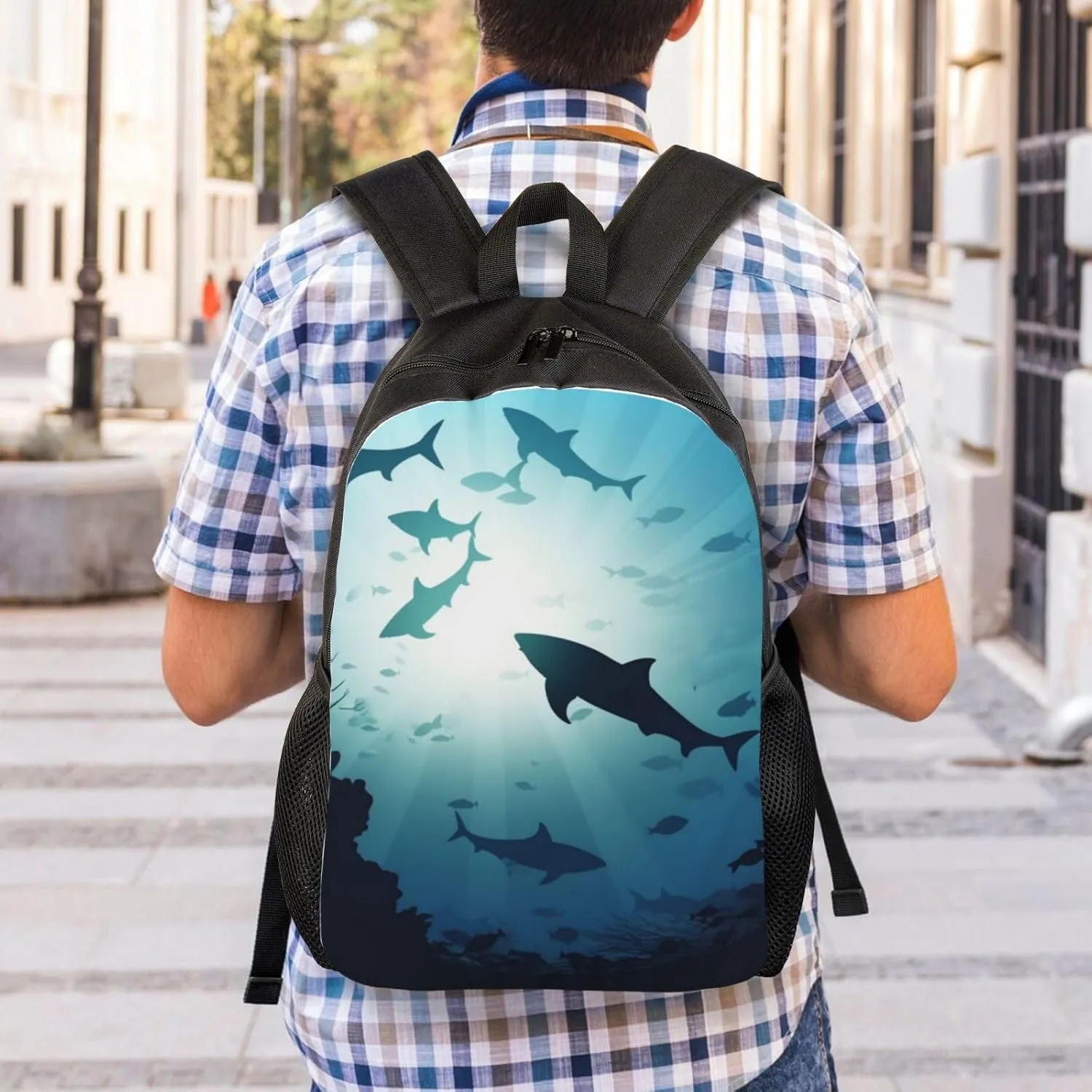 Laptop Backpack for Women Men Carry-on Backpack Ocean Animal Fish Daypack Lightweight Travel Shoulder Bags