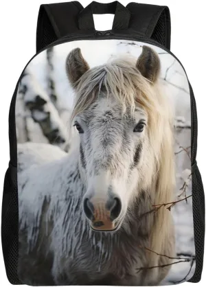 Laptop Backpack for Women Men Carry-on Backpack Pony in the Snow Daypack Lightweight Travel Shoulder Bags