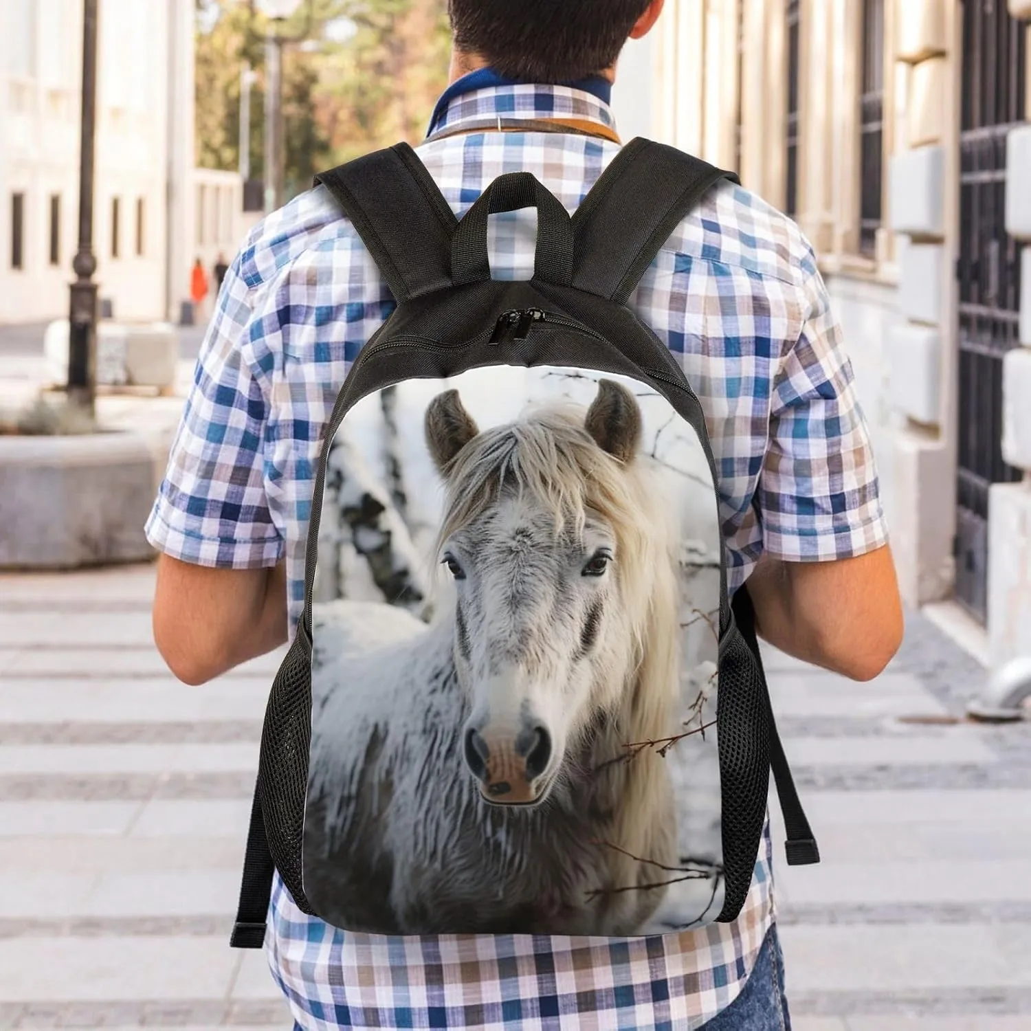 Laptop Backpack for Women Men Carry-on Backpack Pony in the Snow Daypack Lightweight Travel Shoulder Bags