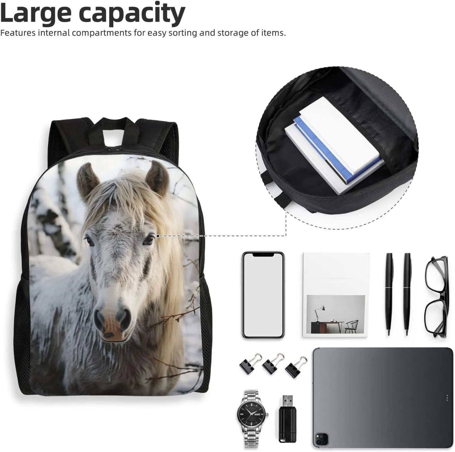 Laptop Backpack for Women Men Carry-on Backpack Pony in the Snow Daypack Lightweight Travel Shoulder Bags