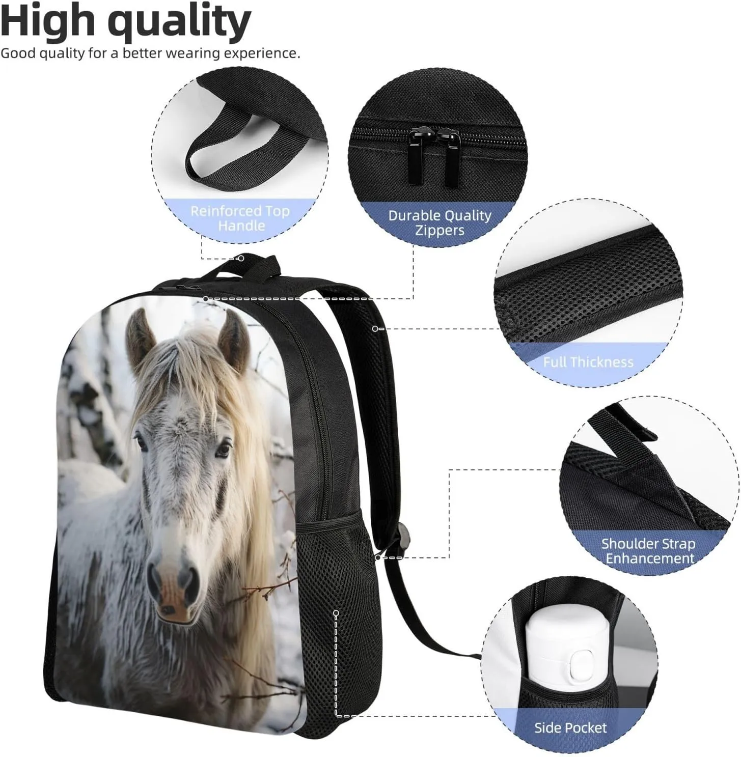 Laptop Backpack for Women Men Carry-on Backpack Pony in the Snow Daypack Lightweight Travel Shoulder Bags