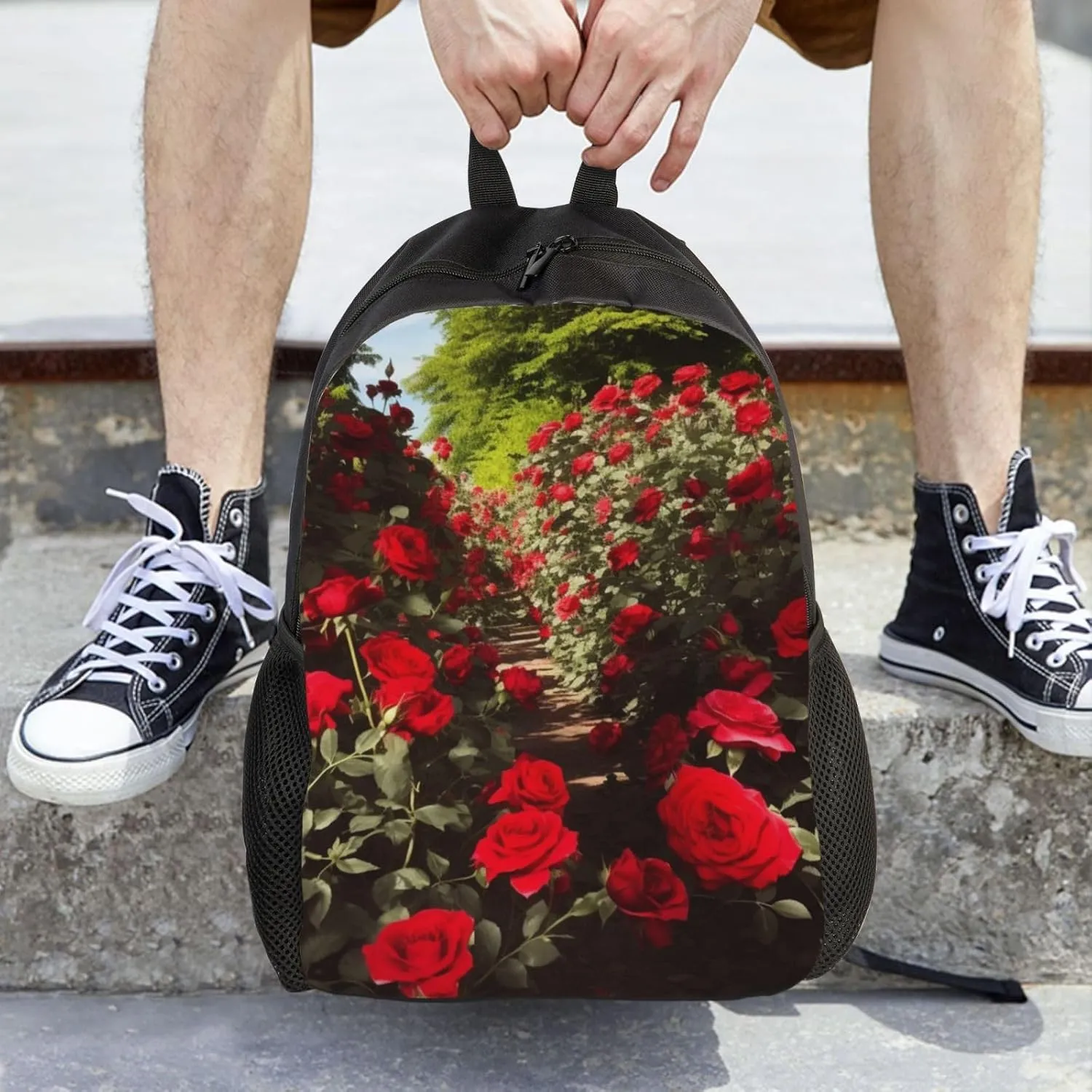 Laptop Backpack for Women Men Carry-on Backpack Red Rose Garden Daypack Lightweight Travel Shoulder Bags