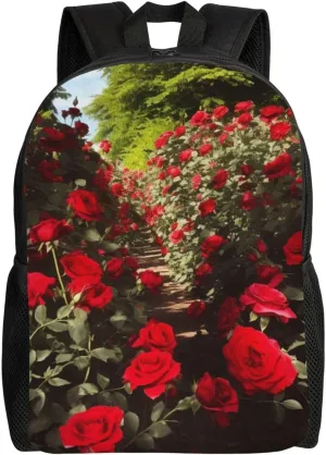 Laptop Backpack for Women Men Carry-on Backpack Red Rose Garden Daypack Lightweight Travel Shoulder Bags