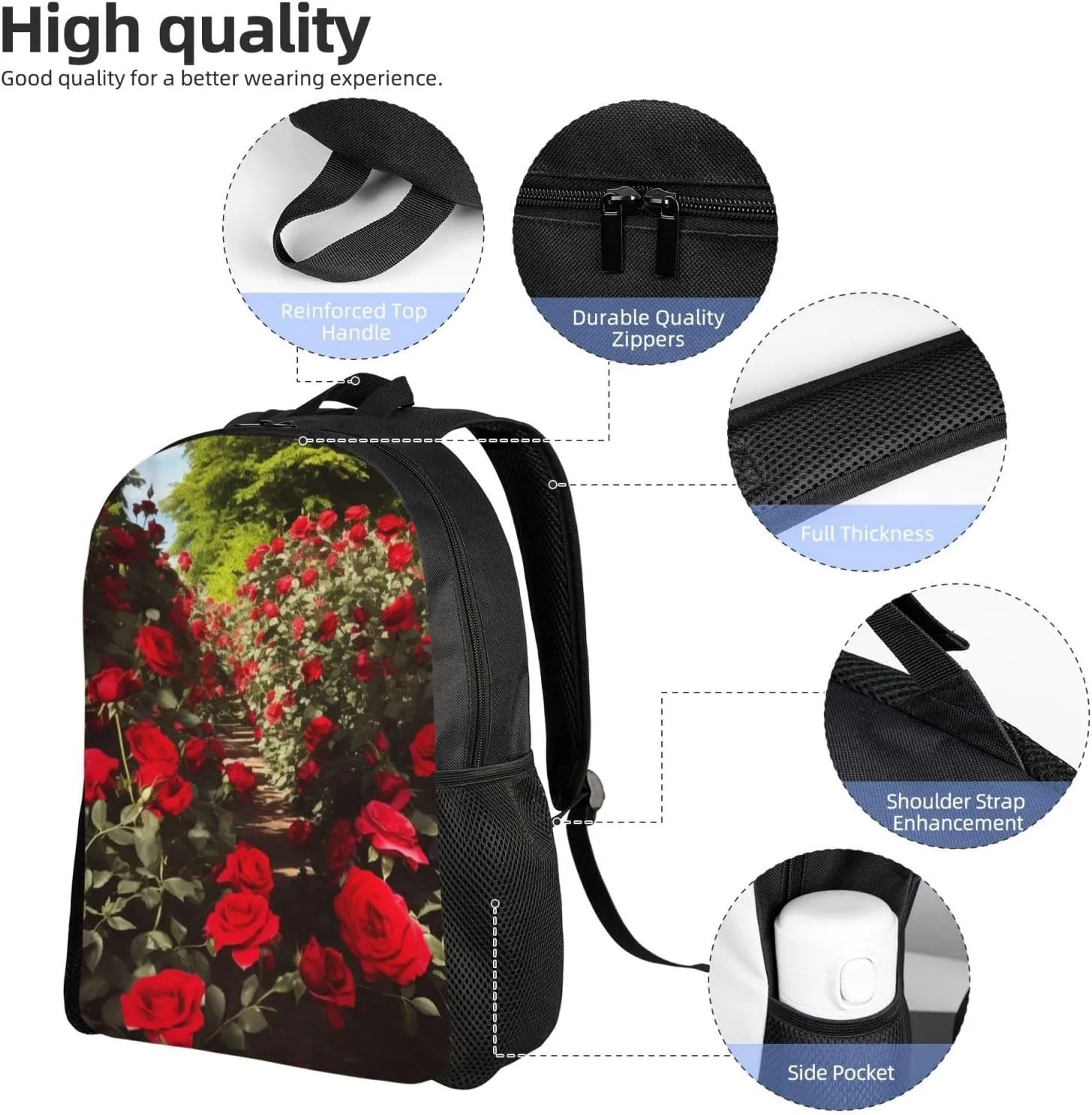 Laptop Backpack for Women Men Carry-on Backpack Red Rose Garden Daypack Lightweight Travel Shoulder Bags