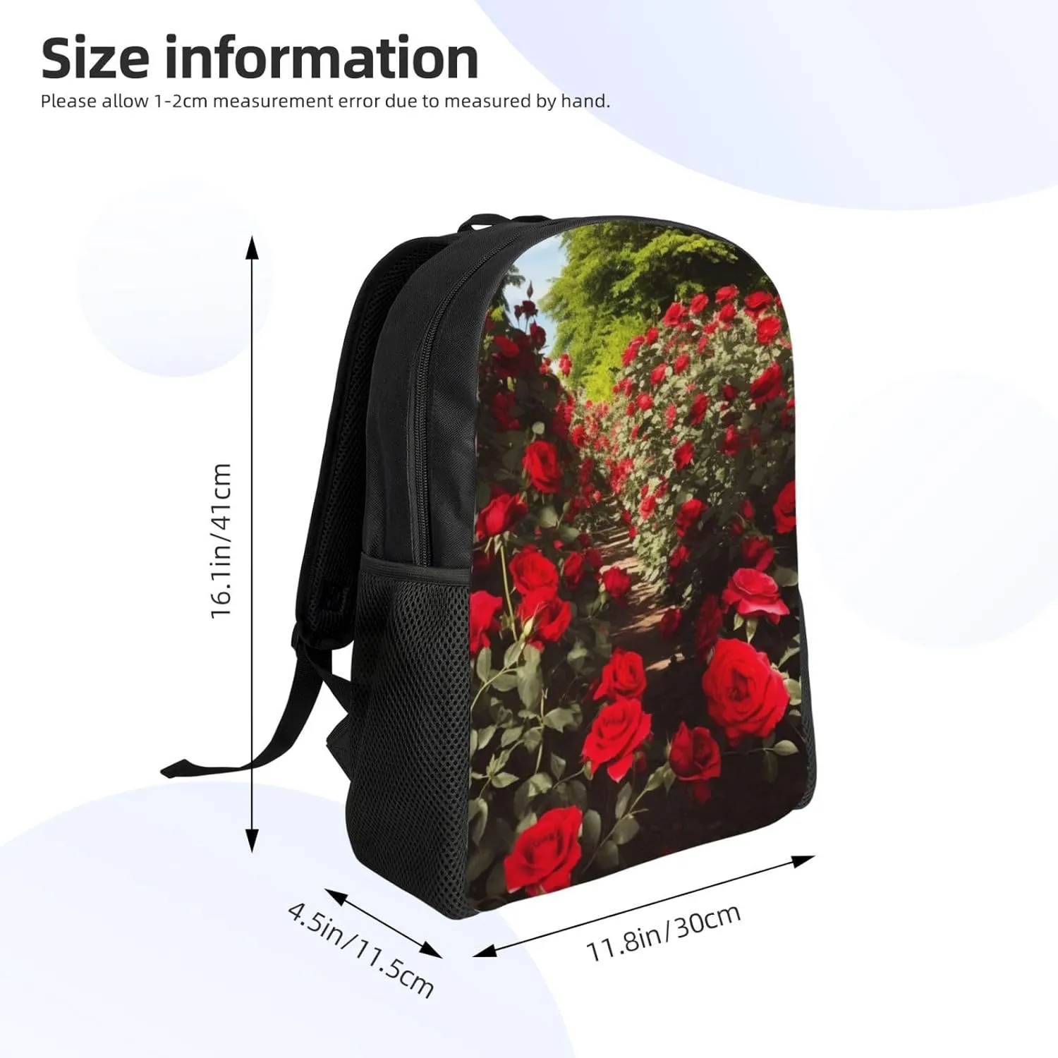 Laptop Backpack for Women Men Carry-on Backpack Red Rose Garden Daypack Lightweight Travel Shoulder Bags