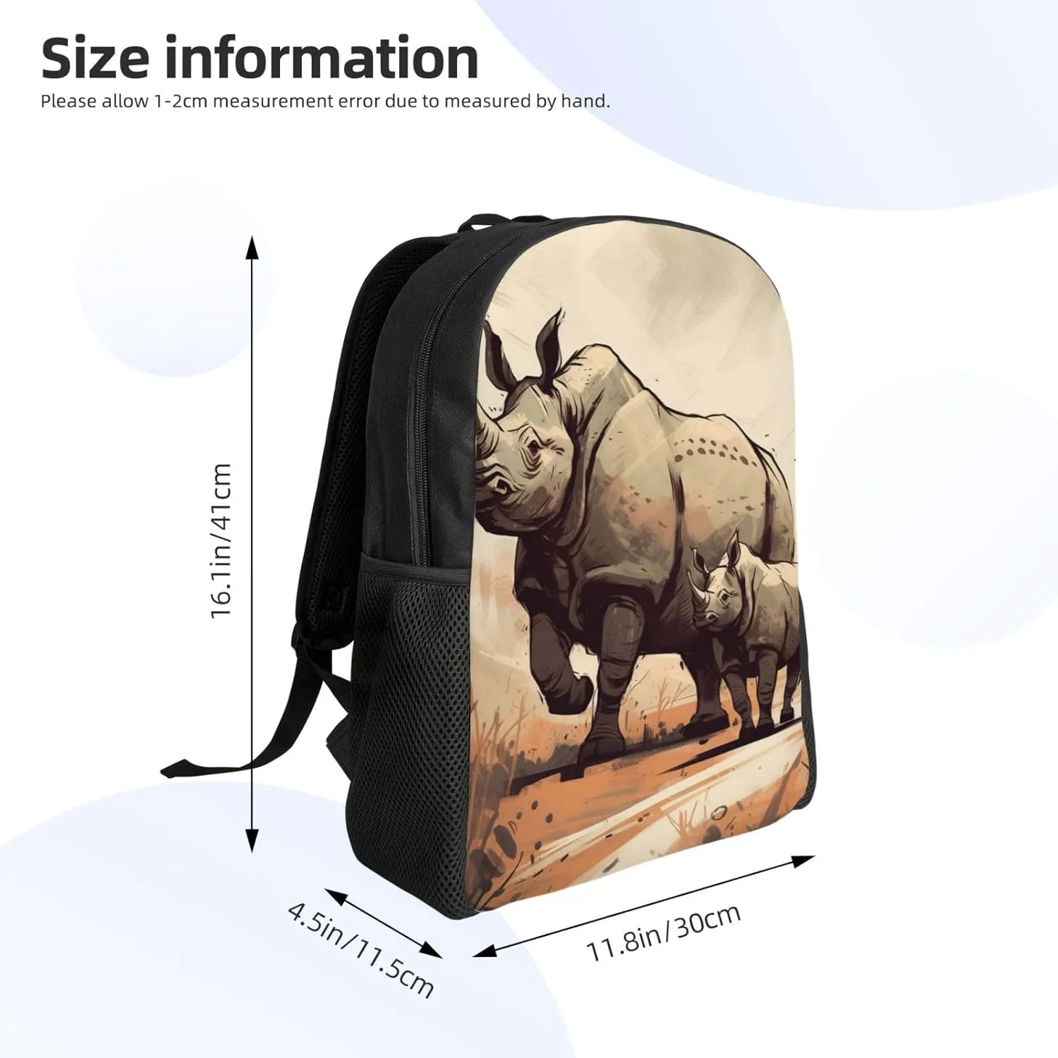 Laptop Backpack for Women Men Carry-on Backpack Rhinoceros in Comic Style Daypack Lightweight Travel Shoulder Bags