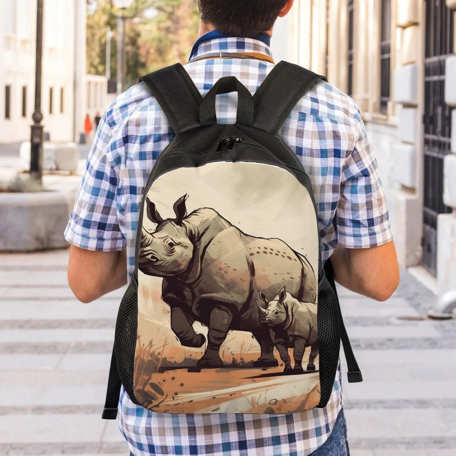 Laptop Backpack for Women Men Carry-on Backpack Rhinoceros in Comic Style Daypack Lightweight Travel Shoulder Bags