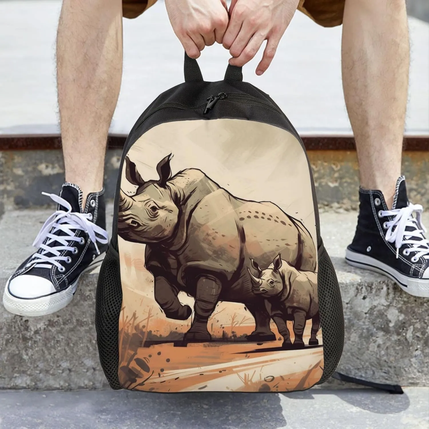 Laptop Backpack for Women Men Carry-on Backpack Rhinoceros in Comic Style Daypack Lightweight Travel Shoulder Bags
