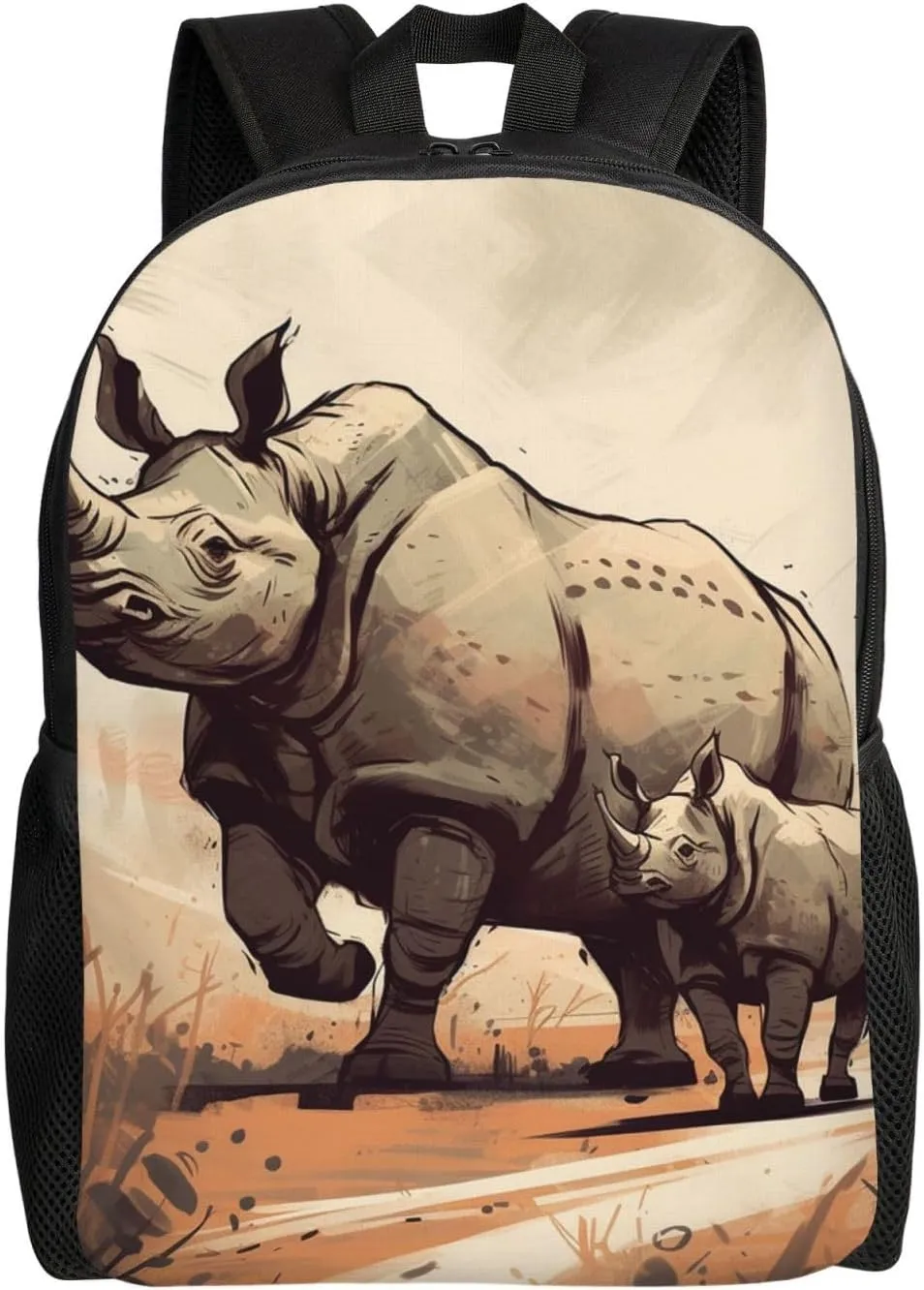 Laptop Backpack for Women Men Carry-on Backpack Rhinoceros in Comic Style Daypack Lightweight Travel Shoulder Bags