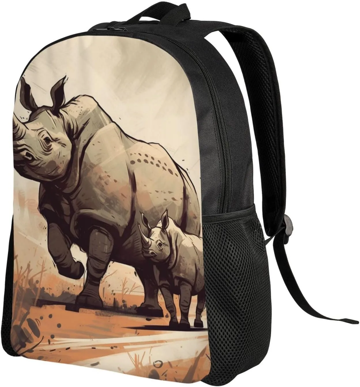 Laptop Backpack for Women Men Carry-on Backpack Rhinoceros in Comic Style Daypack Lightweight Travel Shoulder Bags