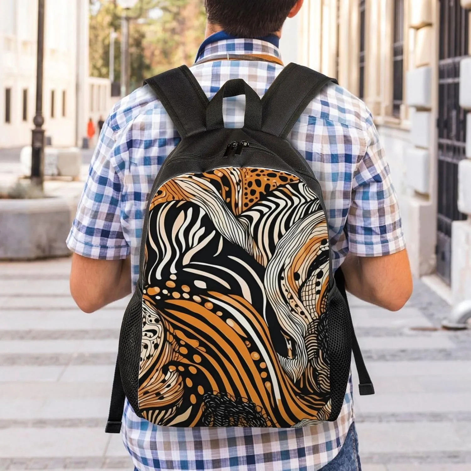 Laptop Backpack for Women Men Carry-on Backpack Striped Lines Daypack Lightweight Travel Shoulder Bags