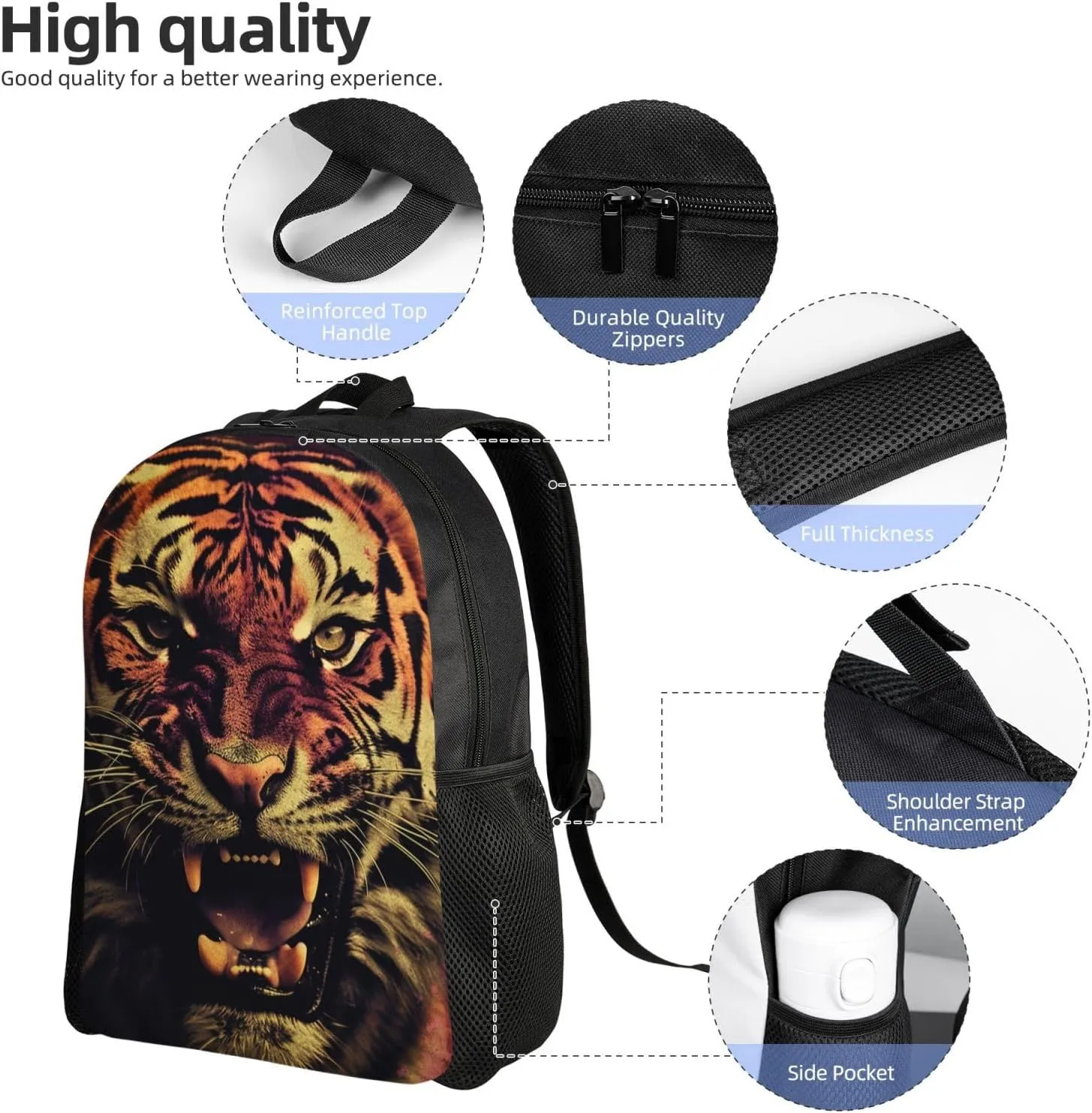 Laptop Backpack for Women Men Carry-on Backpack Tiger with Eyes Open Daypack Lightweight Travel Shoulder Bags