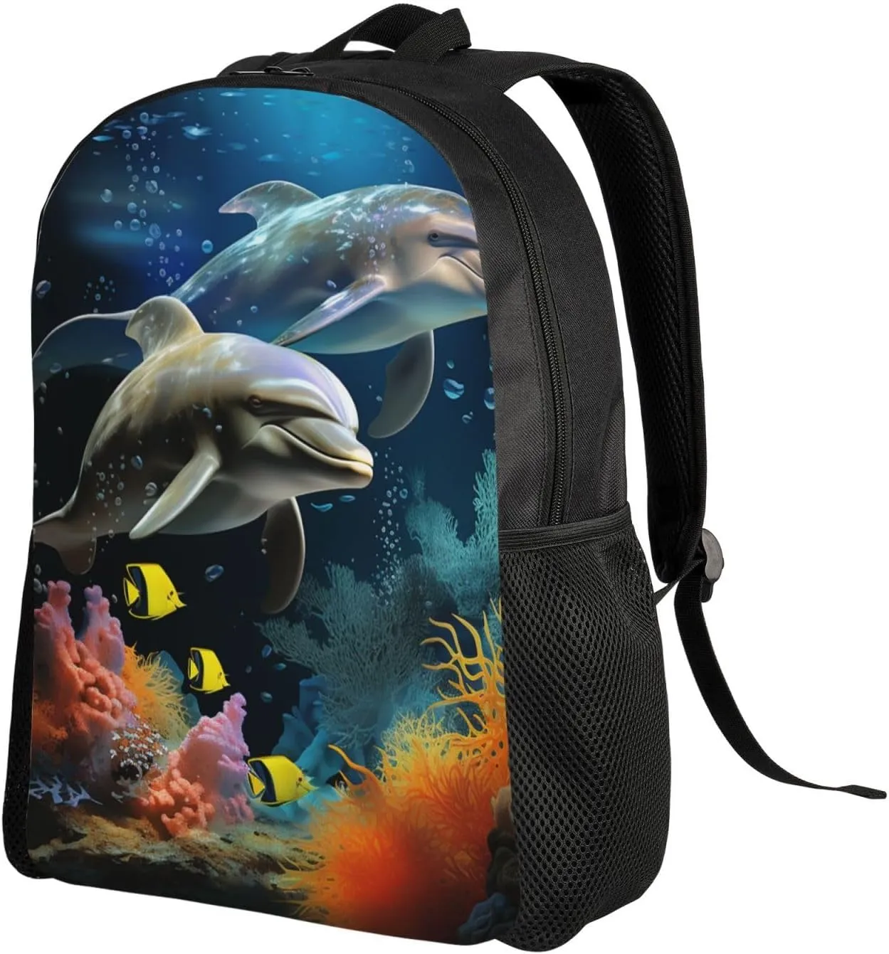 Laptop Backpack for Women Men Carry-on Backpack Two Dolphin and fish Daypack Lightweight Travel Shoulder Bags