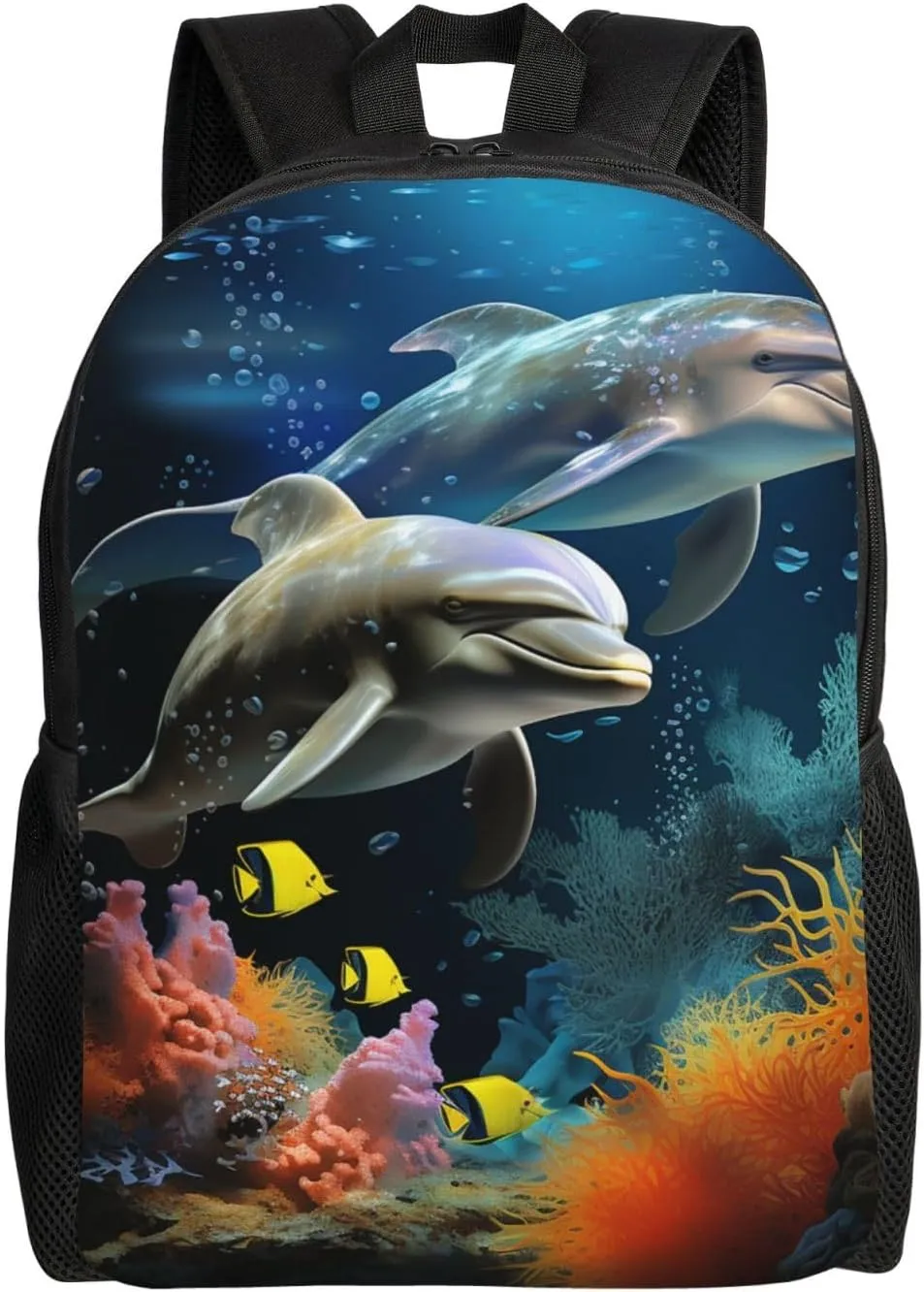 Laptop Backpack for Women Men Carry-on Backpack Two Dolphin and fish Daypack Lightweight Travel Shoulder Bags