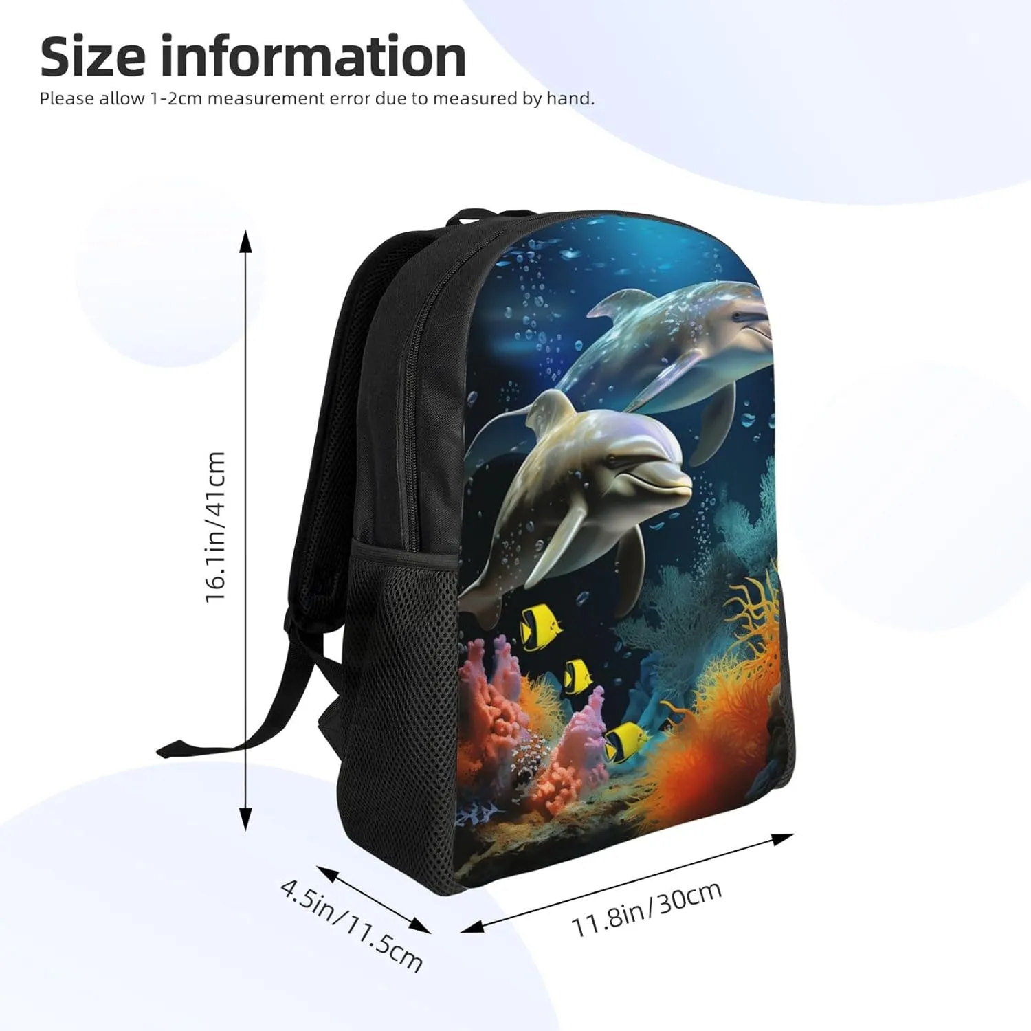 Laptop Backpack for Women Men Carry-on Backpack Two Dolphin and fish Daypack Lightweight Travel Shoulder Bags