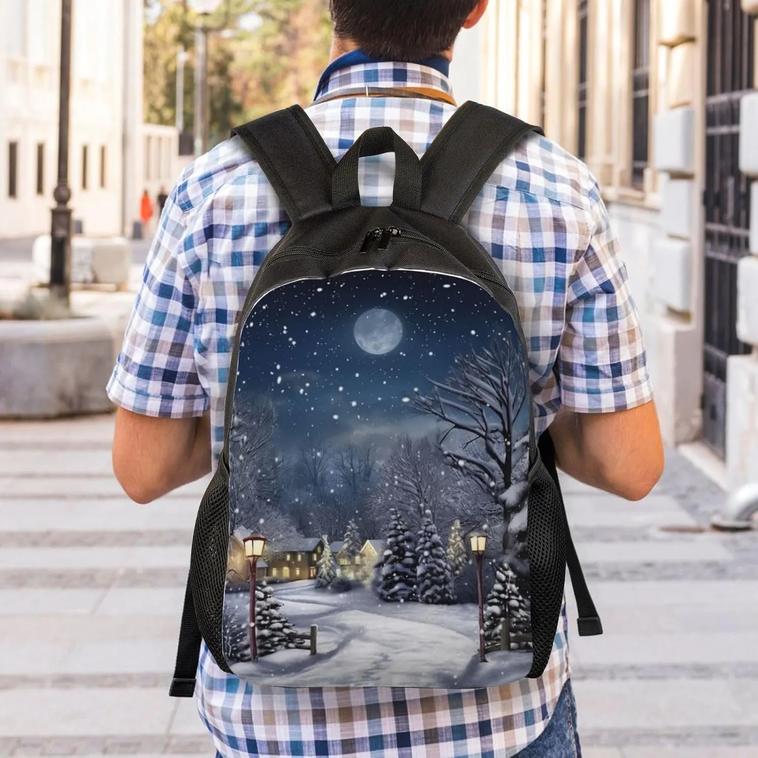 Laptop Backpack for Women Men Carry-on Backpack Winter Snowing Night Daypack Lightweight Travel Shoulder Bags