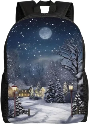 Laptop Backpack for Women Men Carry-on Backpack Winter Snowing Night Daypack Lightweight Travel Shoulder Bags