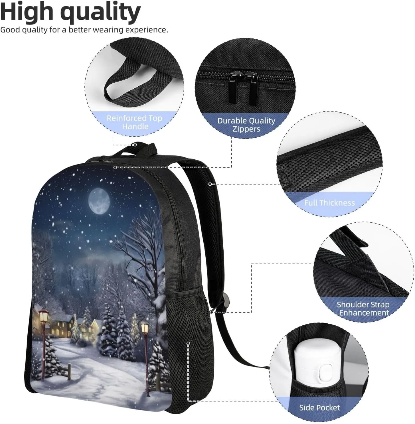 Laptop Backpack for Women Men Carry-on Backpack Winter Snowing Night Daypack Lightweight Travel Shoulder Bags