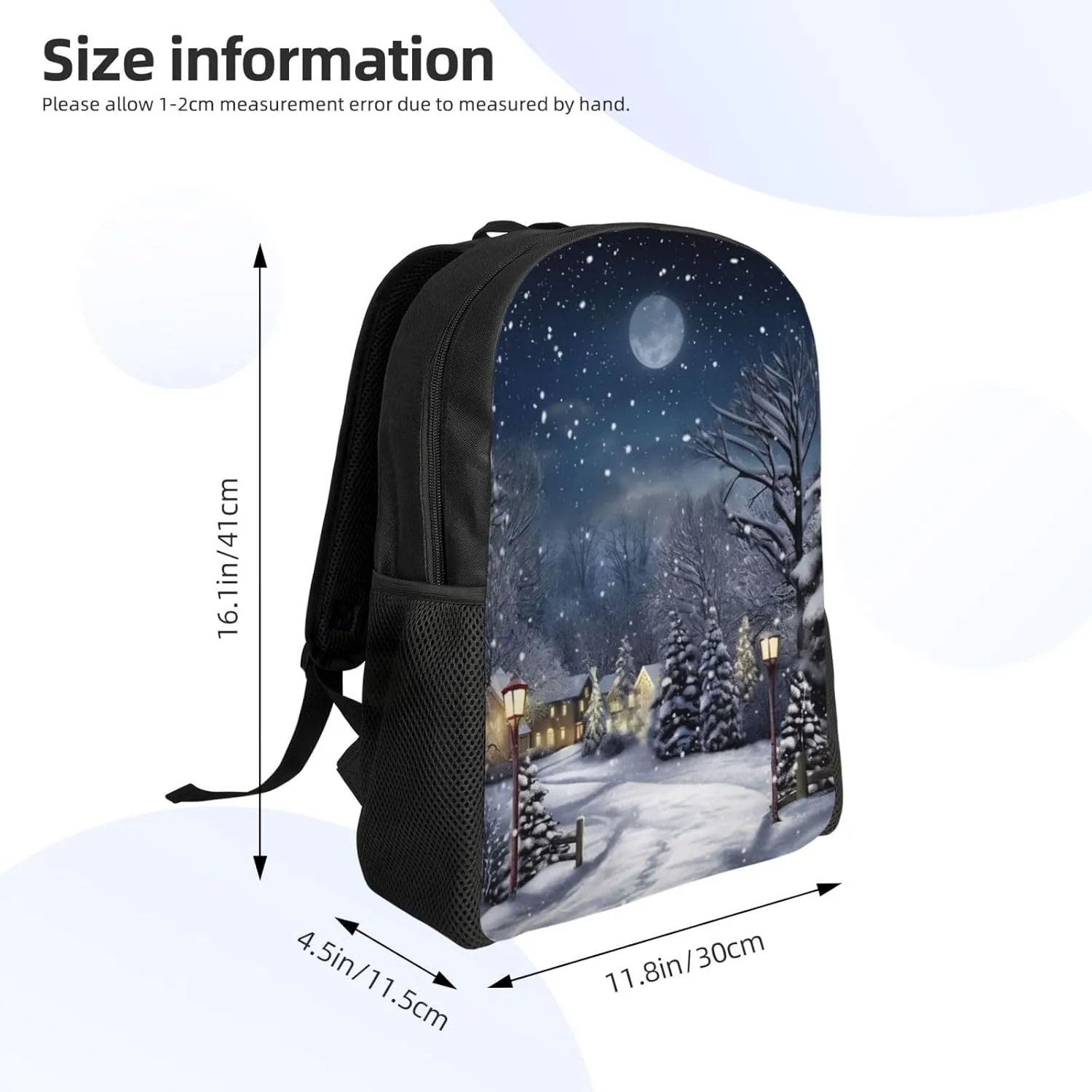 Laptop Backpack for Women Men Carry-on Backpack Winter Snowing Night Daypack Lightweight Travel Shoulder Bags