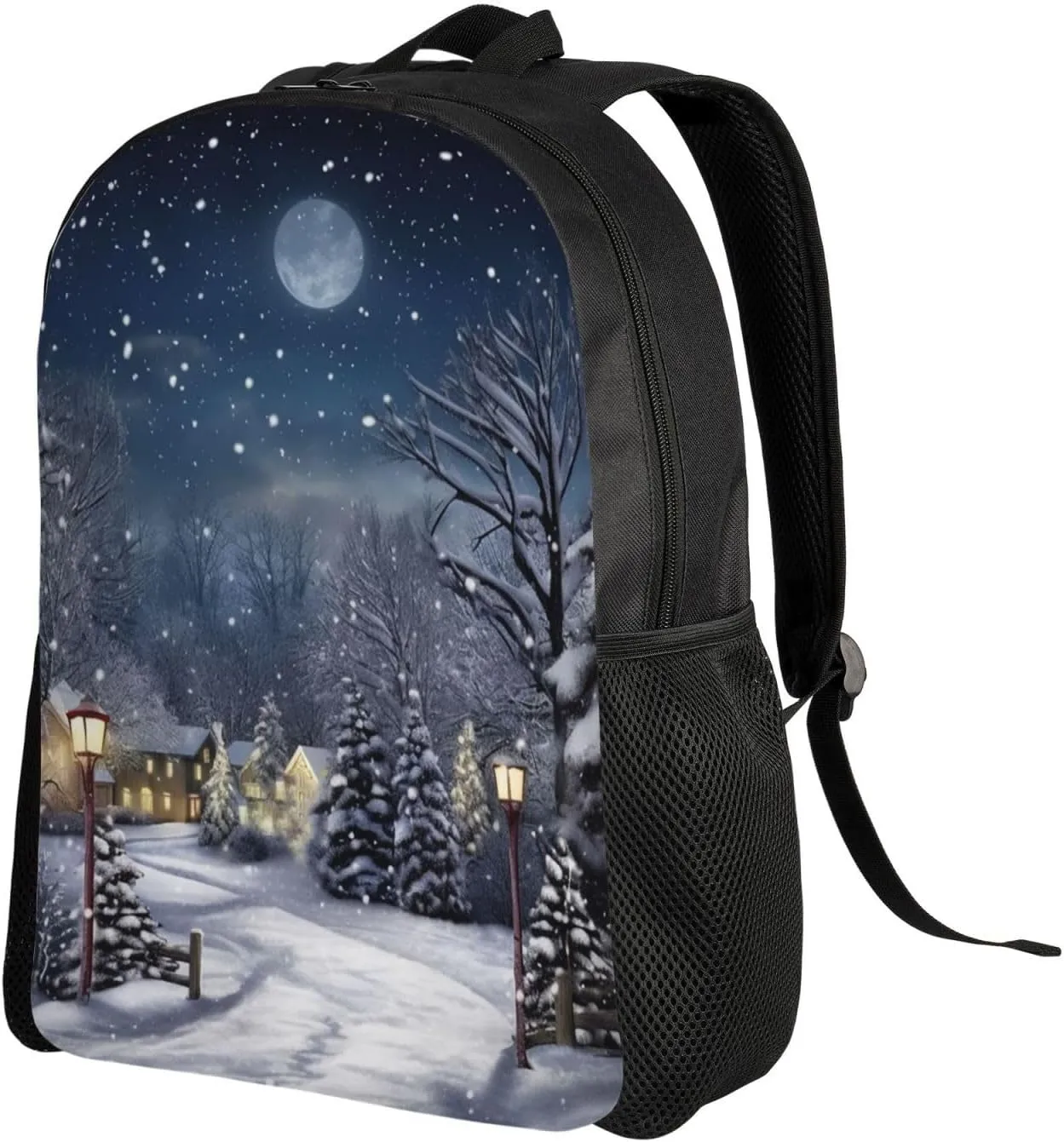 Laptop Backpack for Women Men Carry-on Backpack Winter Snowing Night Daypack Lightweight Travel Shoulder Bags