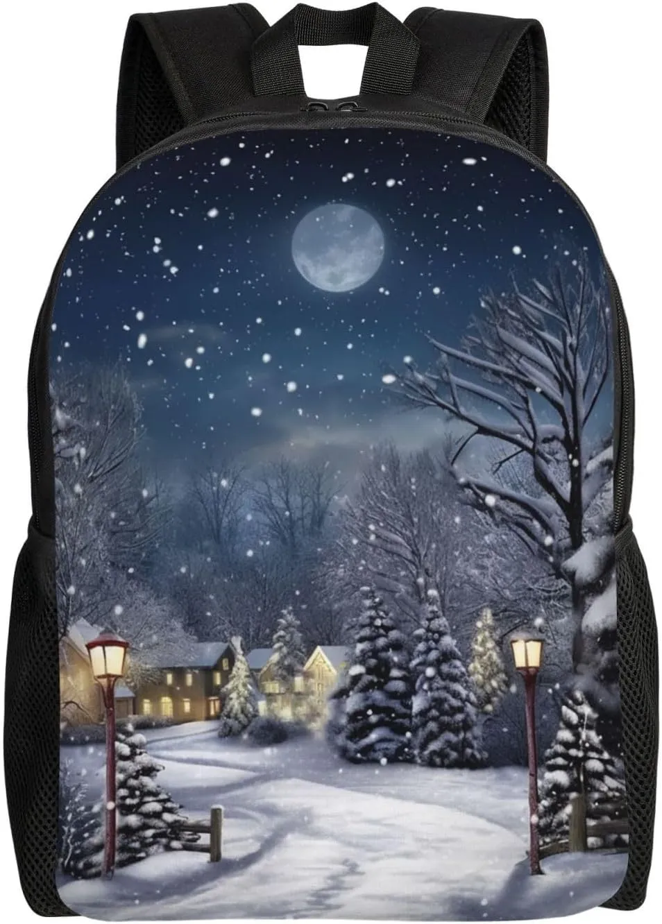 Laptop Backpack for Women Men Carry-on Backpack Winter Snowing Night Daypack Lightweight Travel Shoulder Bags
