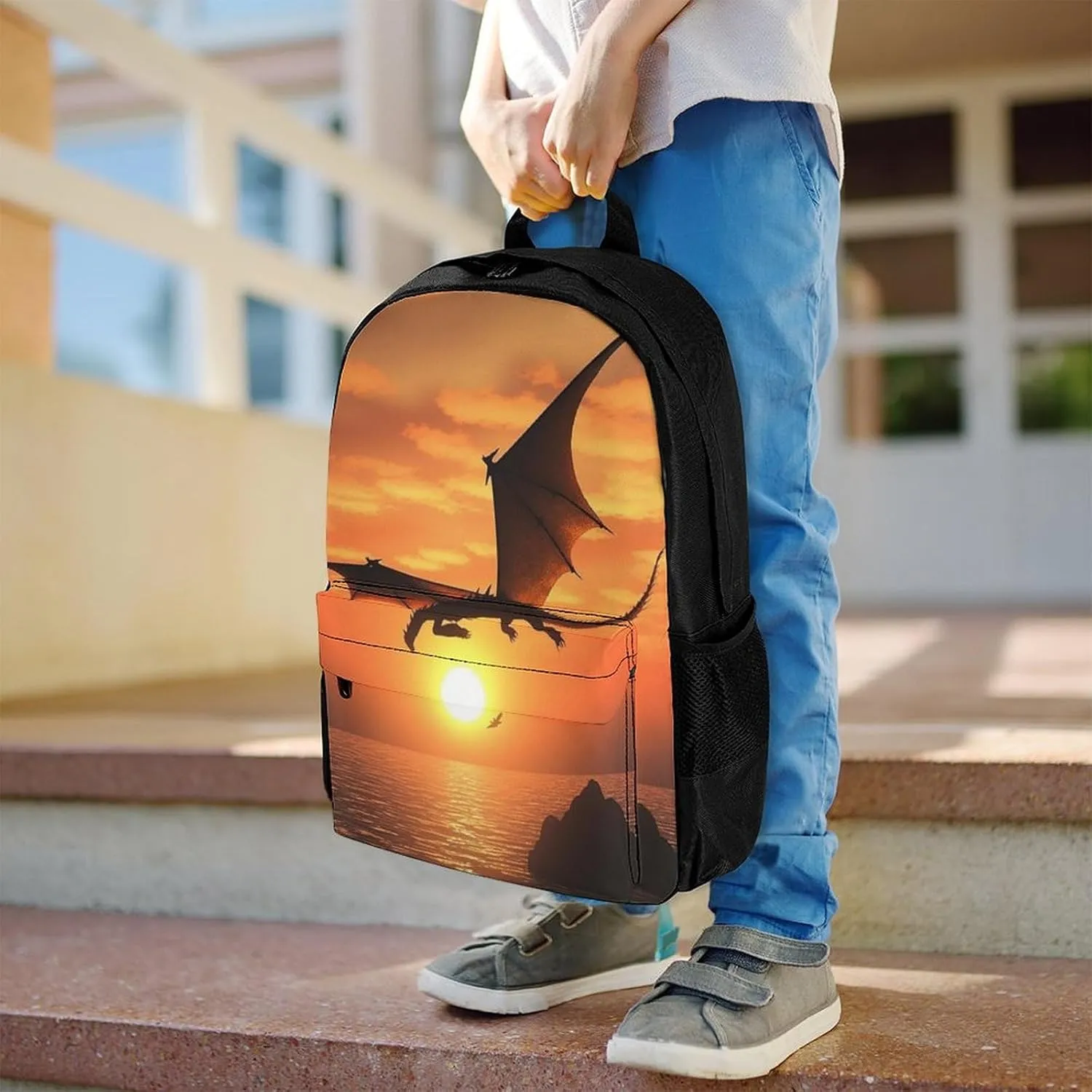 Laptop Backpack for Women Men Daypack Sea Sunset Flying Dragon Backpacks Computer Bag Travel Laptop Bag Casual Work Bag
