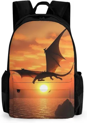 Laptop Backpack for Women Men Daypack Sea Sunset Flying Dragon Backpacks Computer Bag Travel Laptop Bag Casual Work Bag