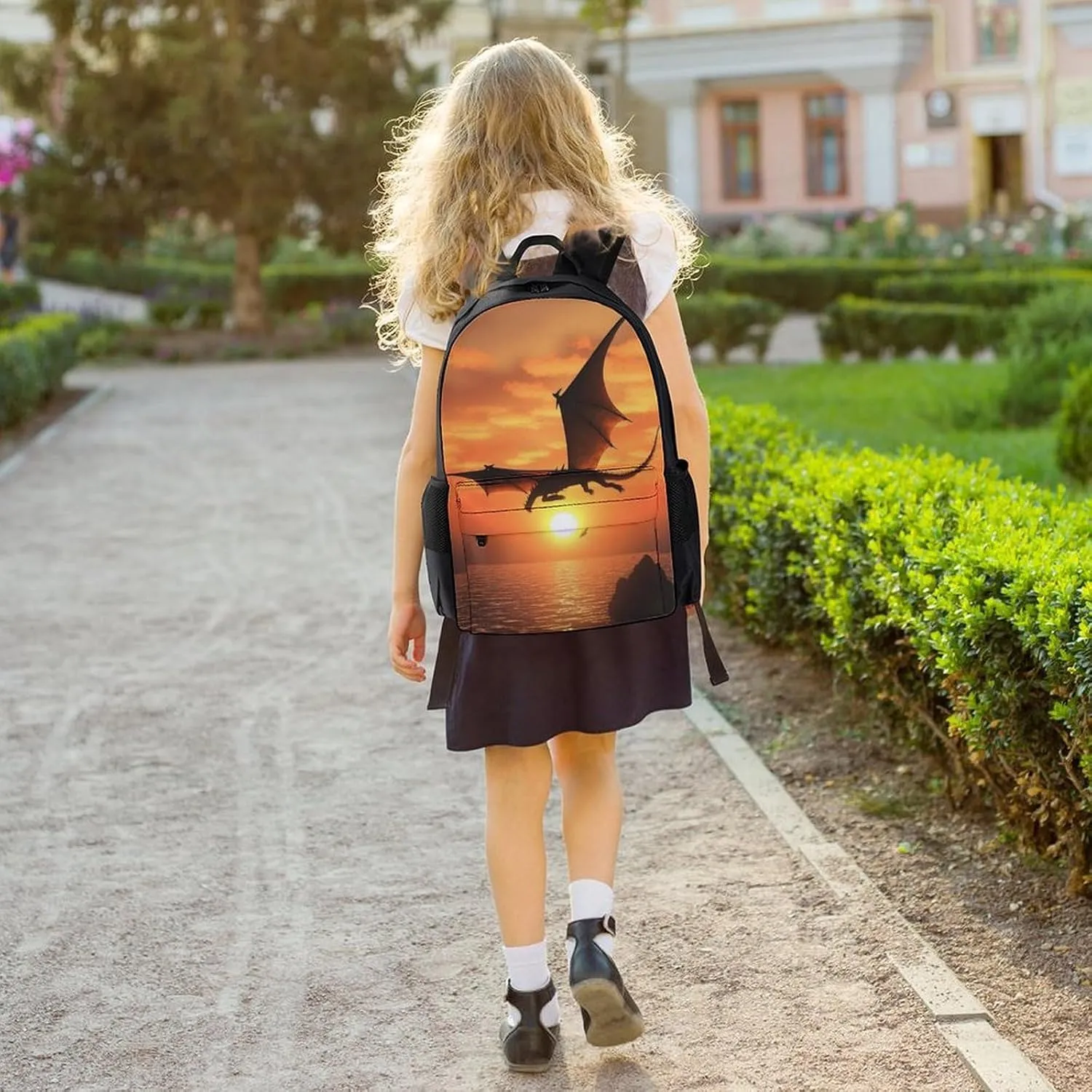 Laptop Backpack for Women Men Daypack Sea Sunset Flying Dragon Backpacks Computer Bag Travel Laptop Bag Casual Work Bag