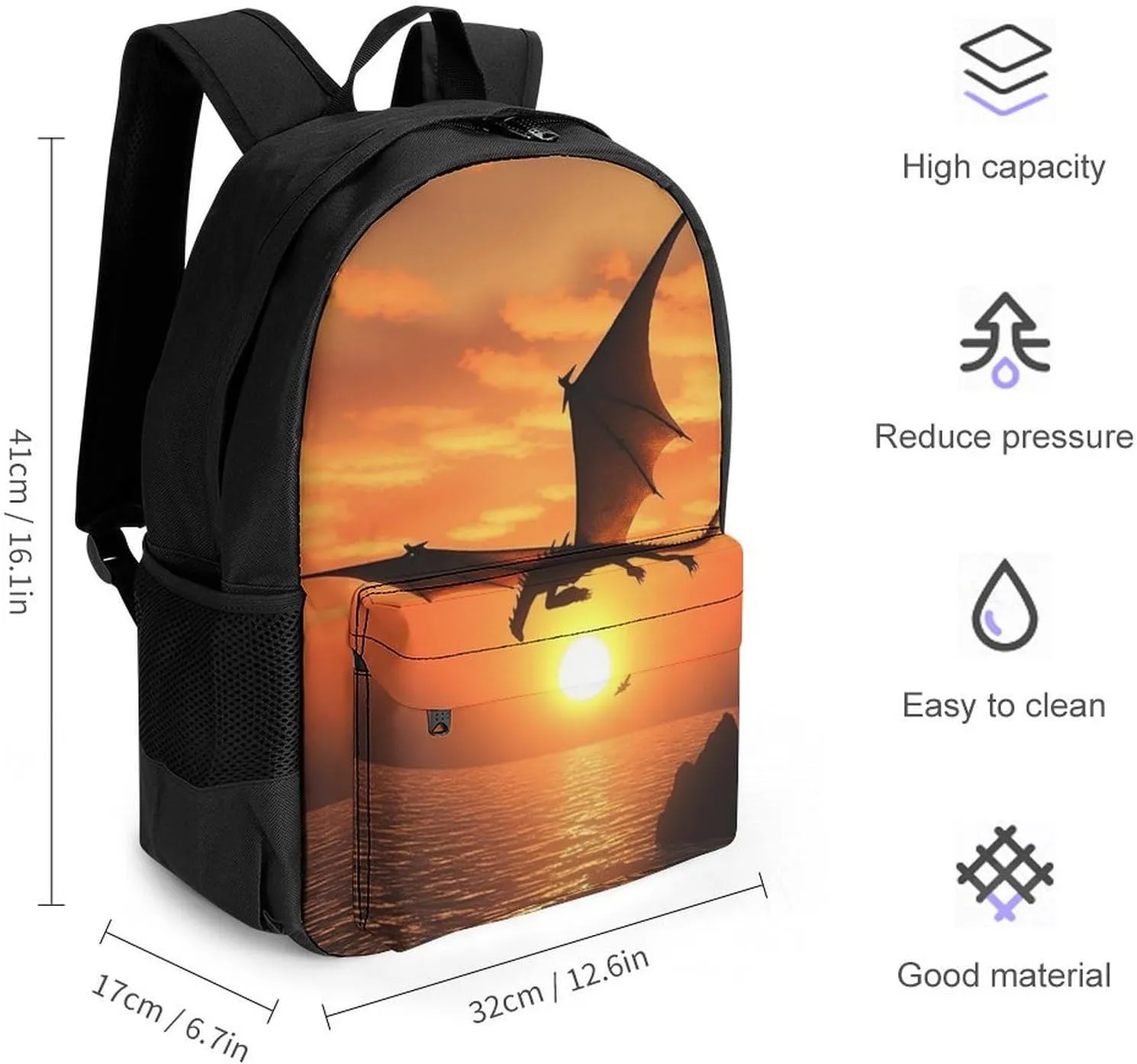 Laptop Backpack for Women Men Daypack Sea Sunset Flying Dragon Backpacks Computer Bag Travel Laptop Bag Casual Work Bag