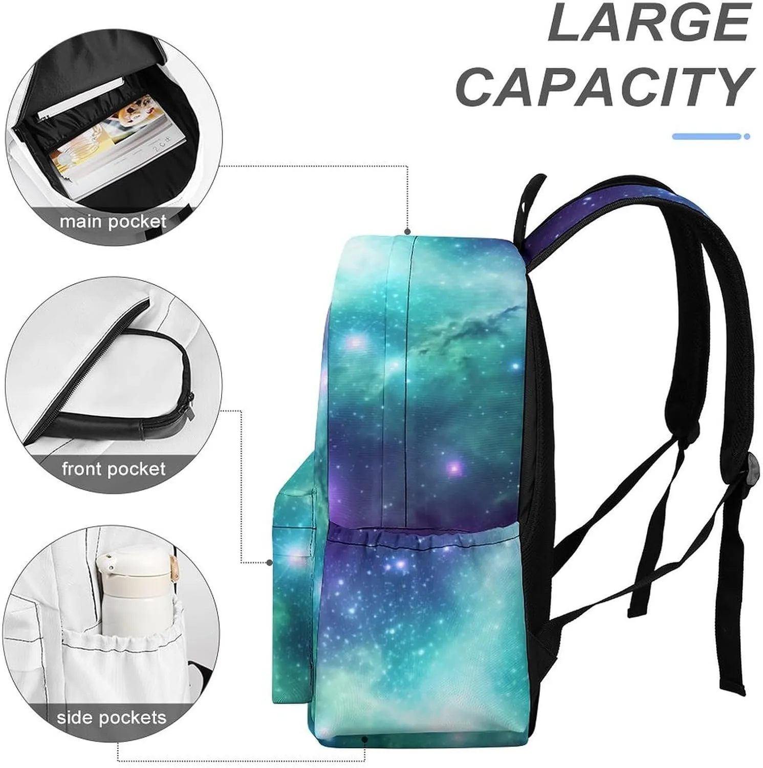Laptop Backpack for Women Men Daypack Waterproof Green Blue Purple Galaxy Computer Bag Business Work Bag for Travel