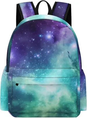 Laptop Backpack for Women Men Daypack Waterproof Green Blue Purple Galaxy Computer Bag Business Work Bag for Travel