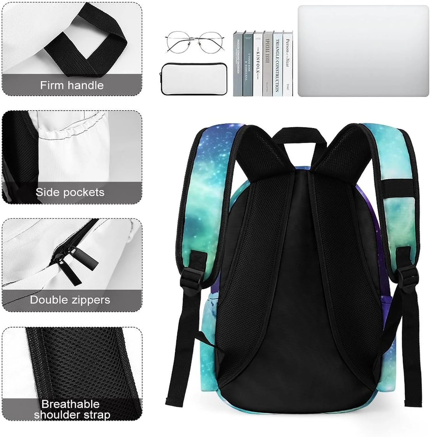 Laptop Backpack for Women Men Daypack Waterproof Green Blue Purple Galaxy Computer Bag Business Work Bag for Travel