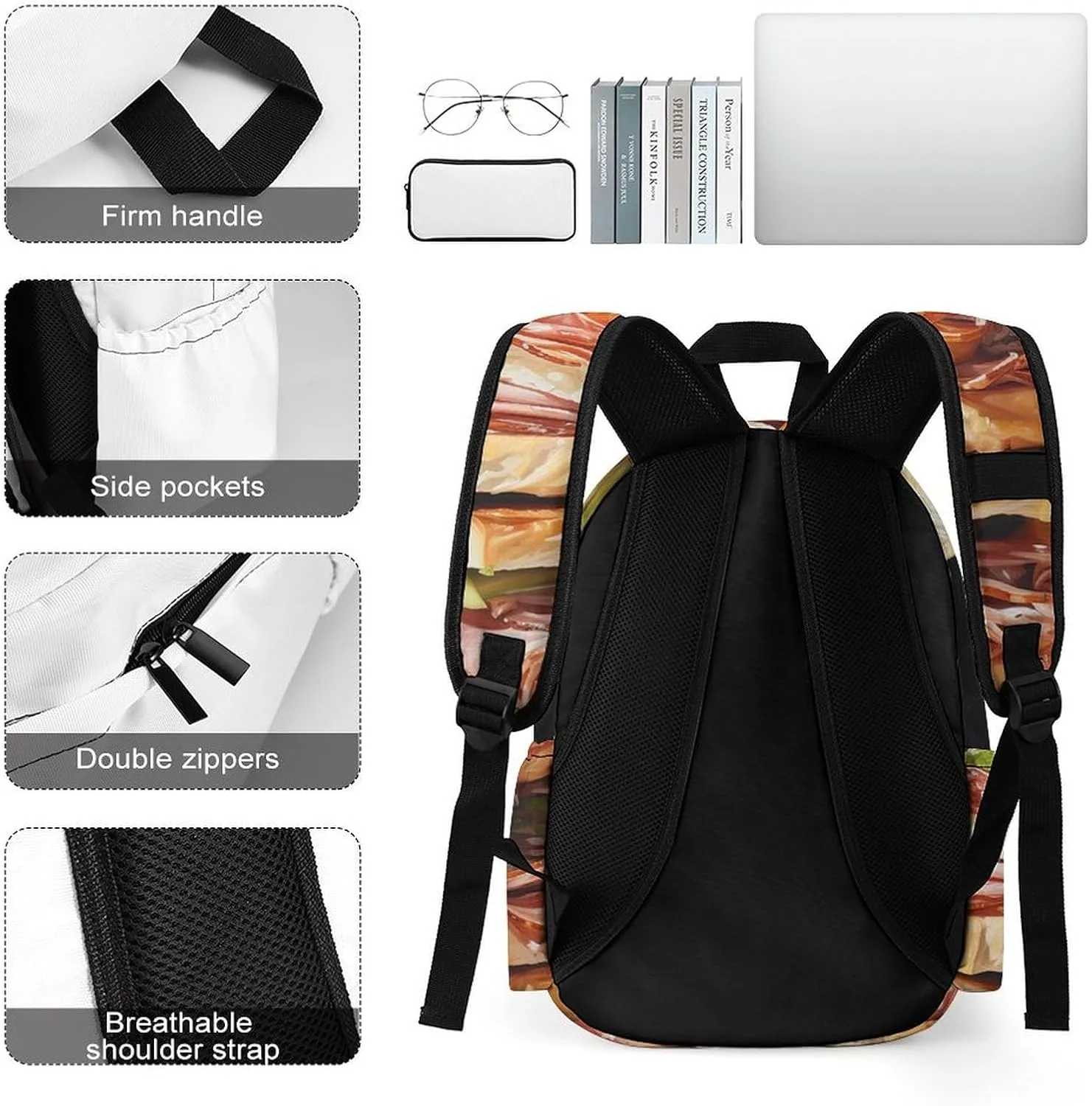 Laptop Backpack for Women Men Daypack Waterproof Ham Toast Computer Bag Business Work Bag for Travel