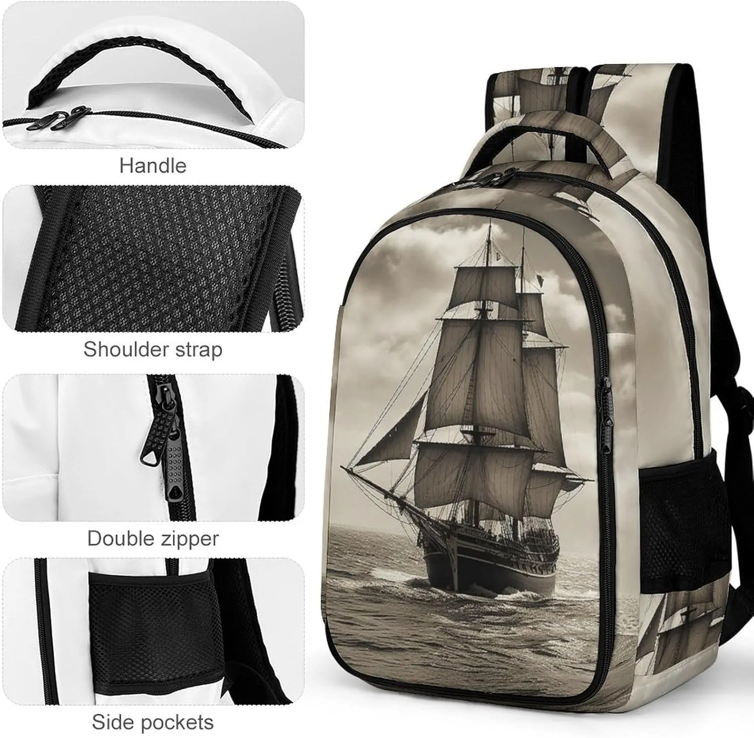 Laptop Backpack for Women Men Daypack Waterproof Nautical Sailing Pirate Theme Computer Bag Business Work Bag for Travel