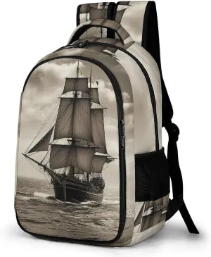 Laptop Backpack for Women Men Daypack Waterproof Nautical Sailing Pirate Theme Computer Bag Business Work Bag for Travel