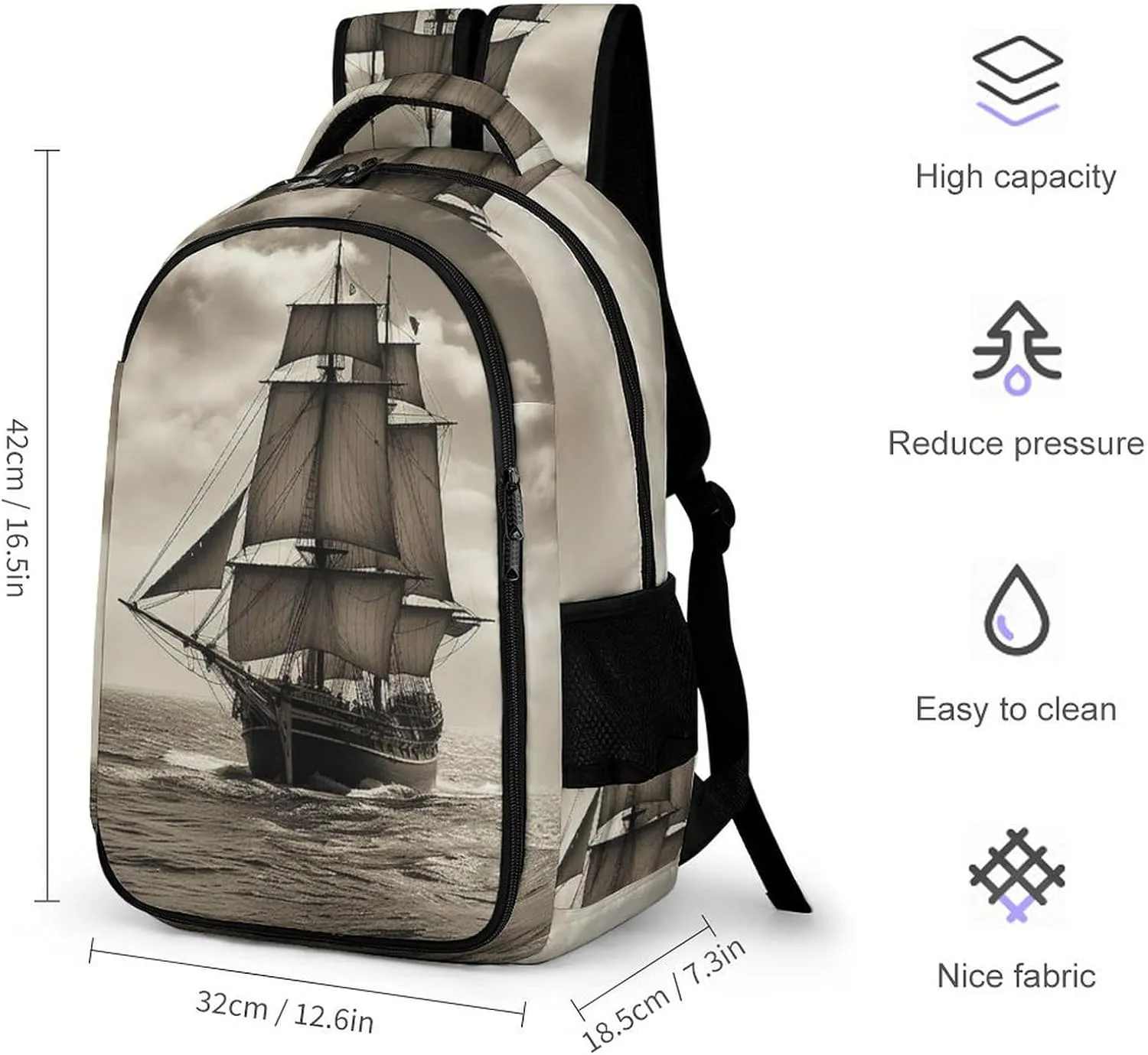 Laptop Backpack for Women Men Daypack Waterproof Nautical Sailing Pirate Theme Computer Bag Business Work Bag for Travel
