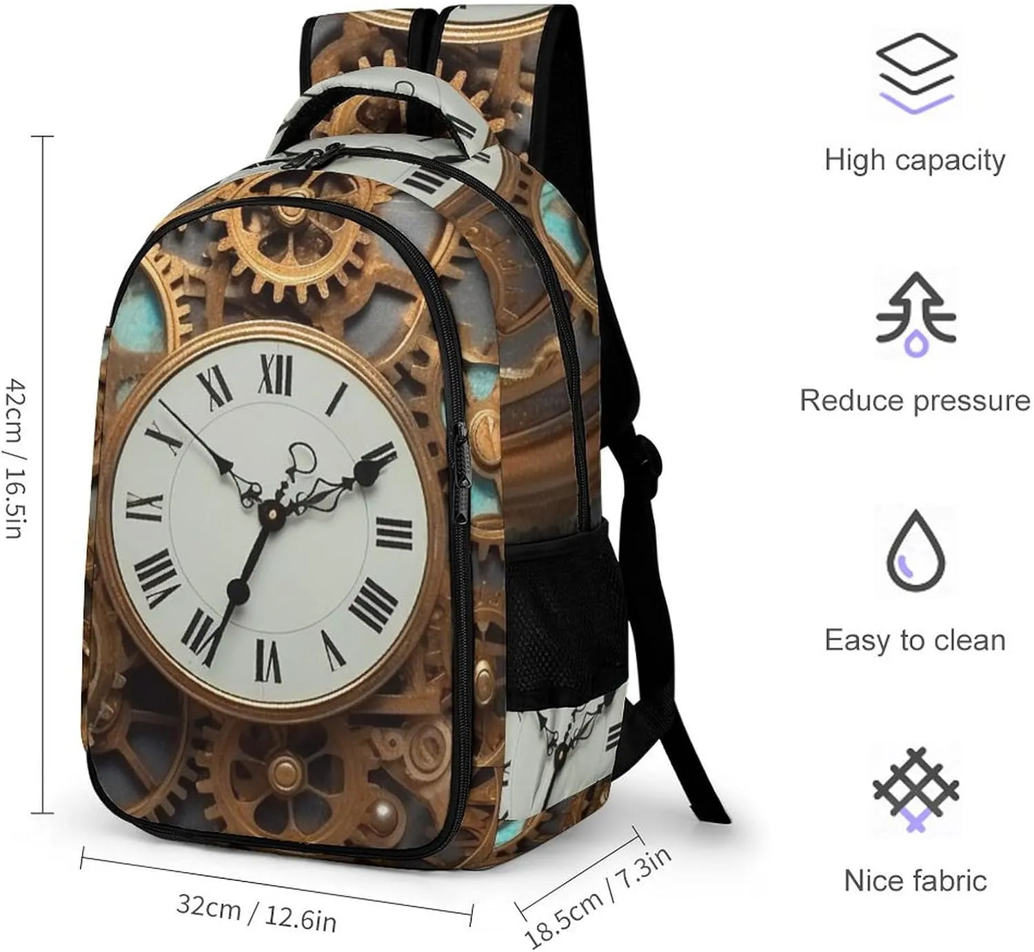 Laptop Backpack for Women Men Daypack Waterproof Rusty Steampunk Clock Computer Bag Business Work Bag for Travel