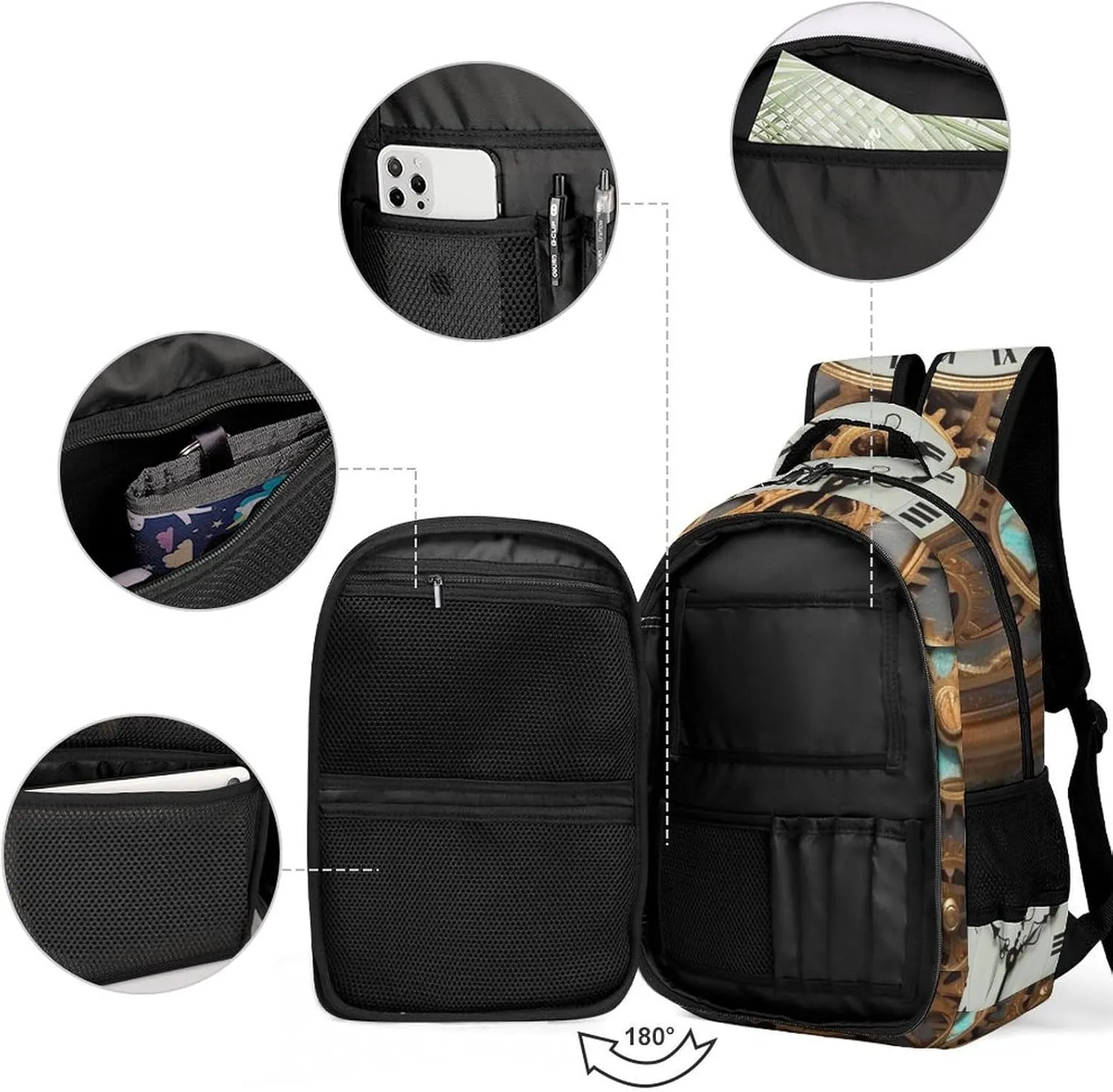 Laptop Backpack for Women Men Daypack Waterproof Rusty Steampunk Clock Computer Bag Business Work Bag for Travel