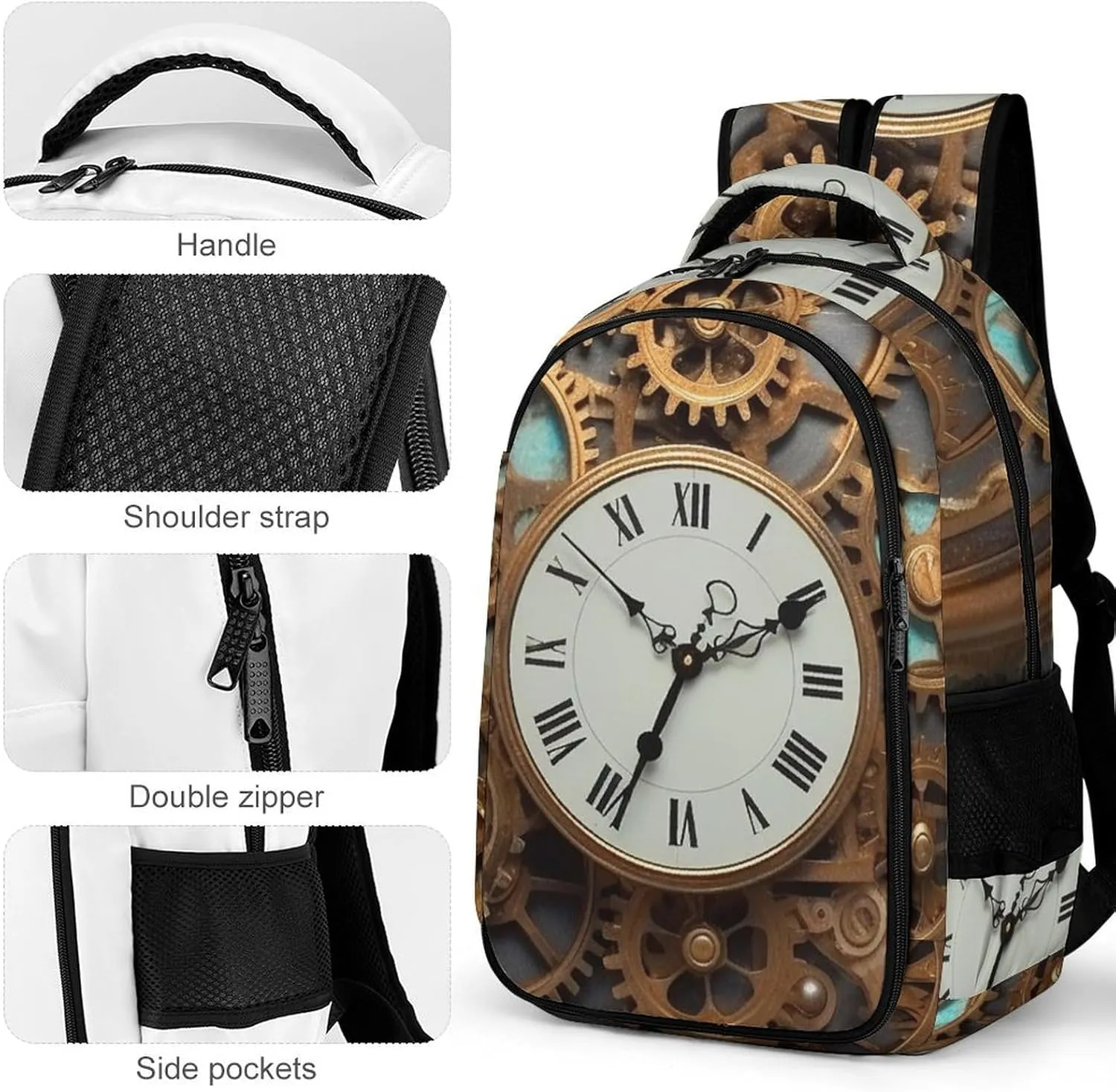 Laptop Backpack for Women Men Daypack Waterproof Rusty Steampunk Clock Computer Bag Business Work Bag for Travel