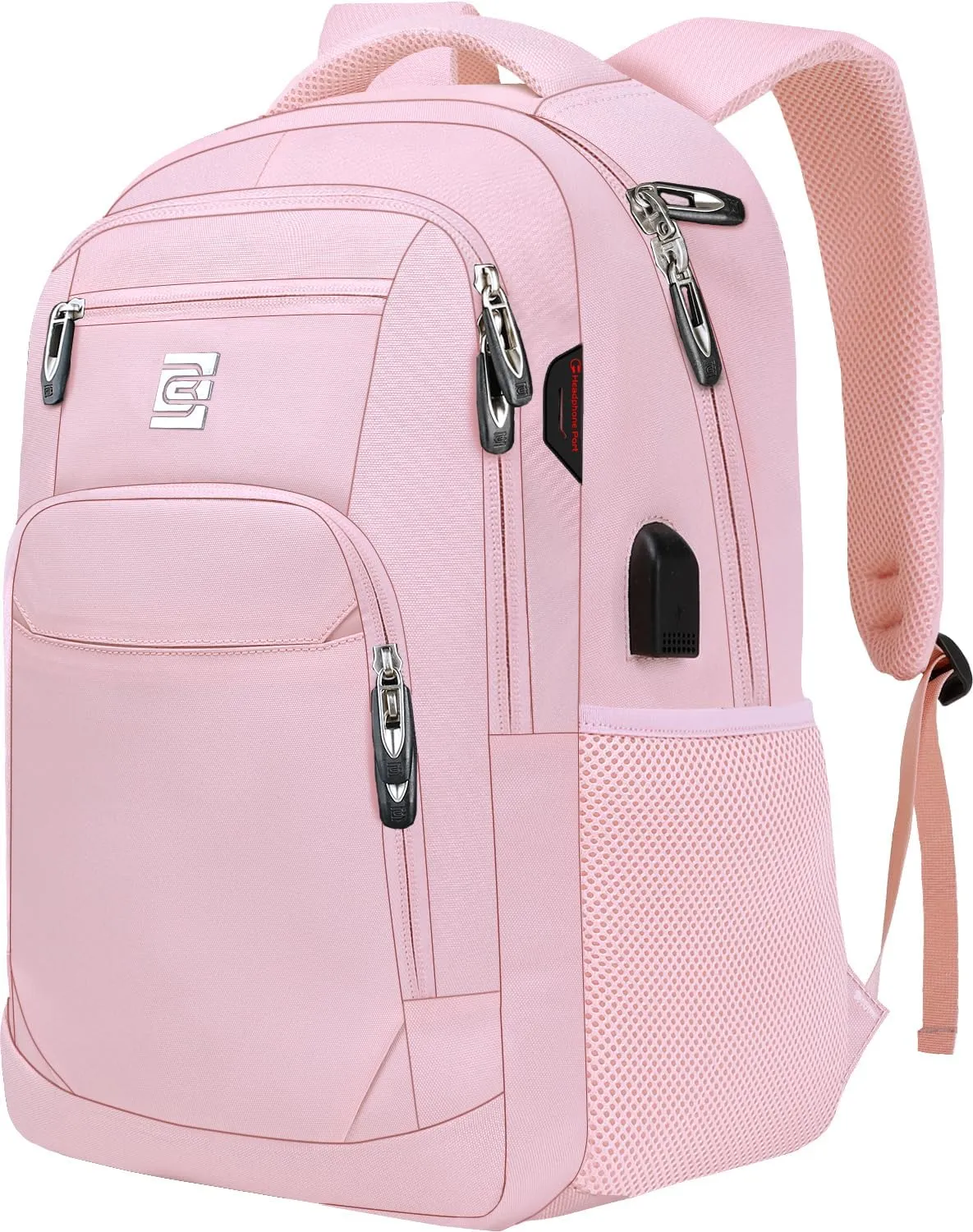 Laptop Backpack,Business Travel Anti Theft Slim Durable Laptops Backpack with USB Charging Port,Water Resistant College Computer Bag for Women & Men Fits 15.6 Inch Laptop and Notebook-Light Pink