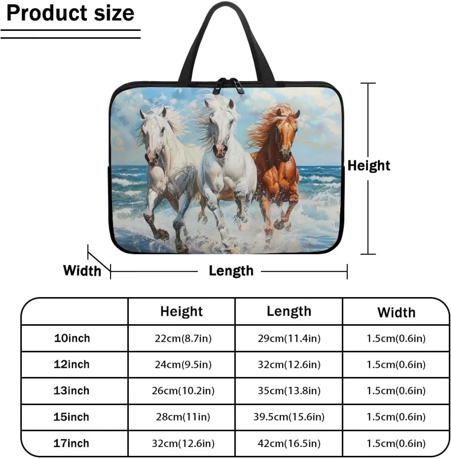 Laptop Bag 10-17 Inch Laptop Case Computer Carrying Case Laptop Sleeve Bag Customizable Pattern Running Horses